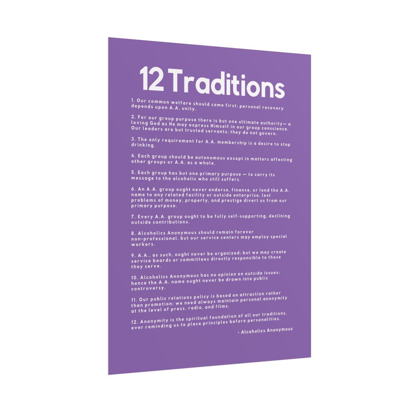 Haler Smith - Poster - Haler Smith Rolled Poster - 12 Traditions - Vertical Light Purple Matte Finish