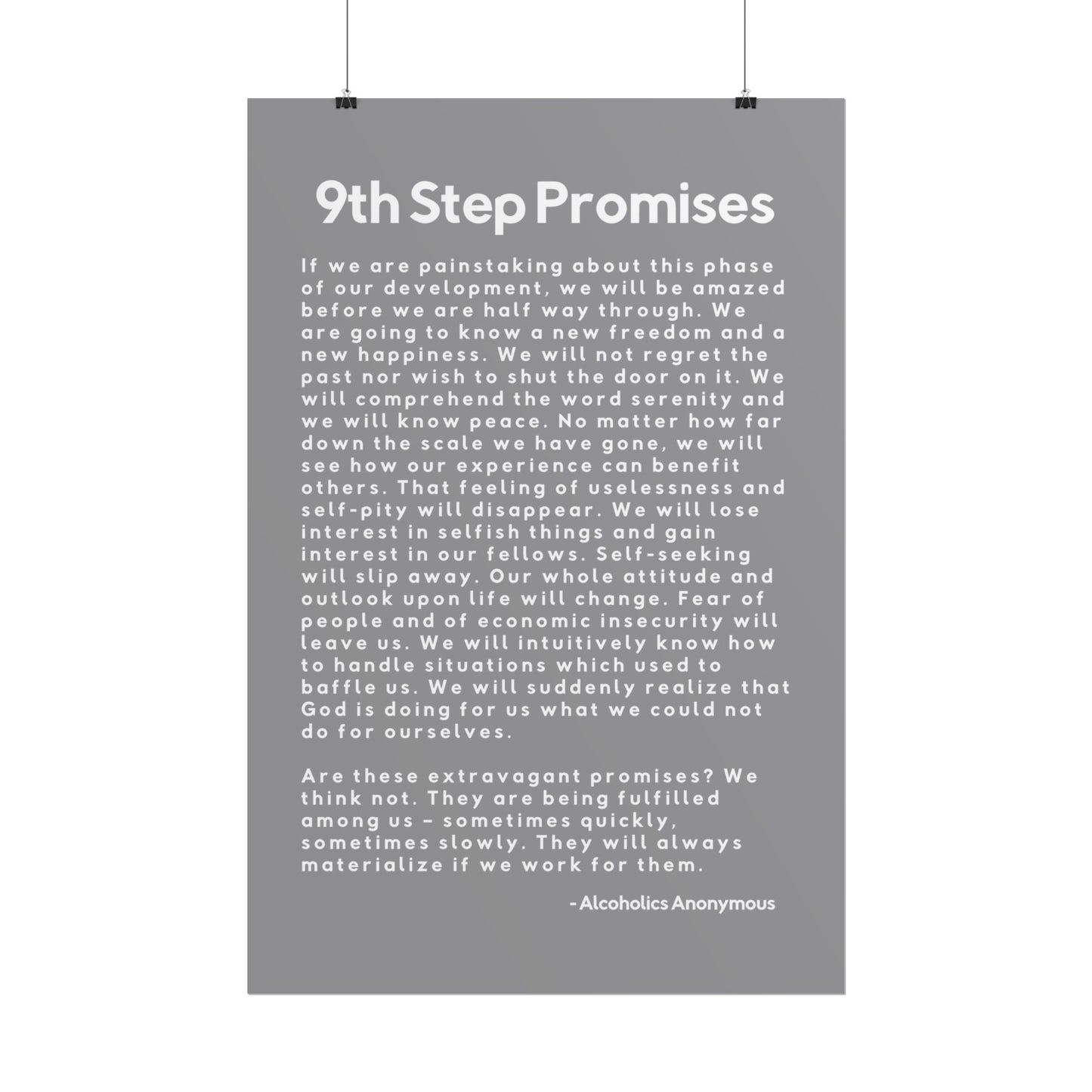 Haler Smith Rolled Poster - 9th Step Promises - Vertical Gray Matte Finish