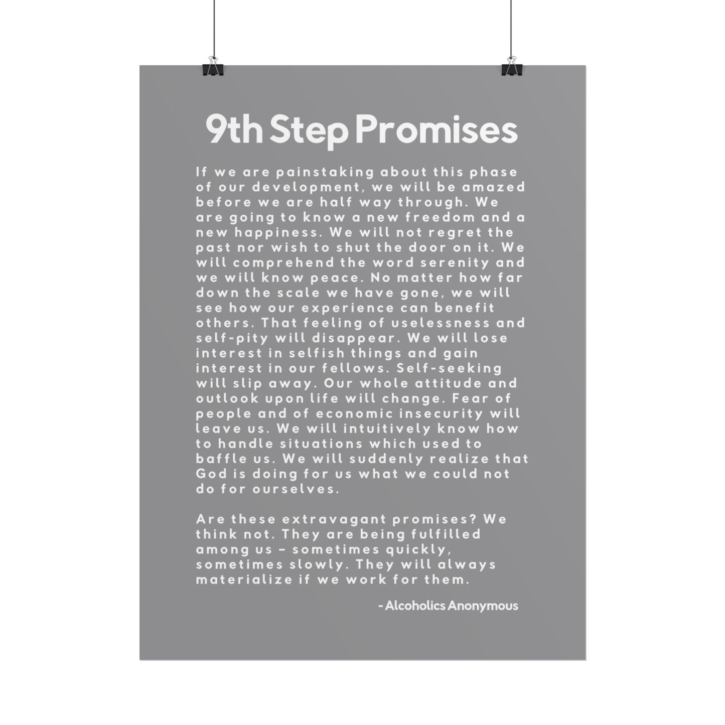 Haler Smith Rolled Poster - 9th Step Promises - Vertical Gray Matte Finish