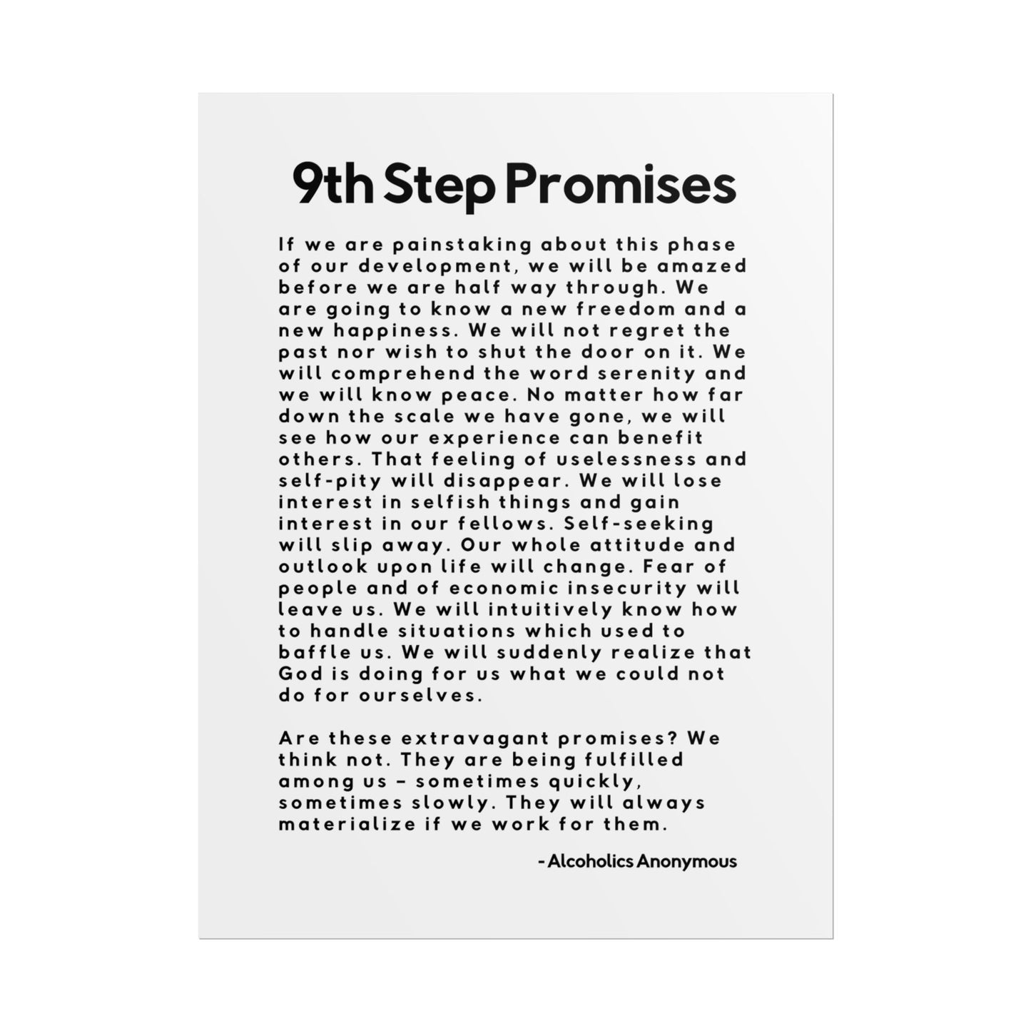Haler Smith Rolled Poster - 9th Step Promises - Vertical White Matte Finish