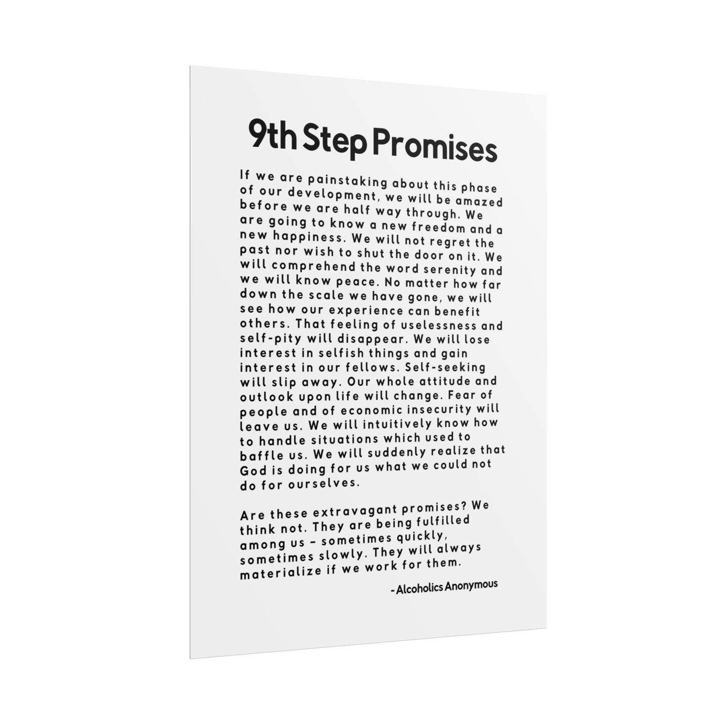 Haler Smith Rolled Poster - 9th Step Promises - Vertical White Matte Finish