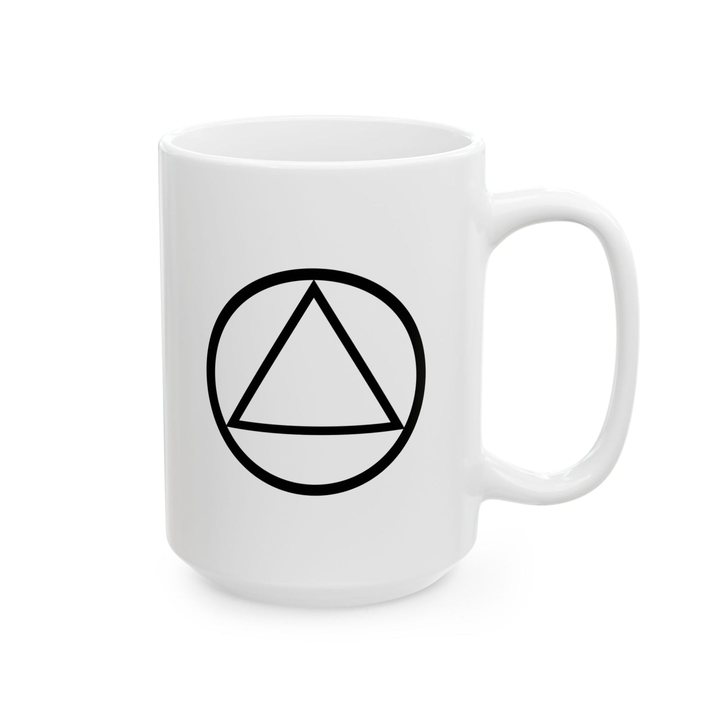 Recovery Ceramic Coffee Mug | Circle and Triangle Design 1 | White with Black Letters