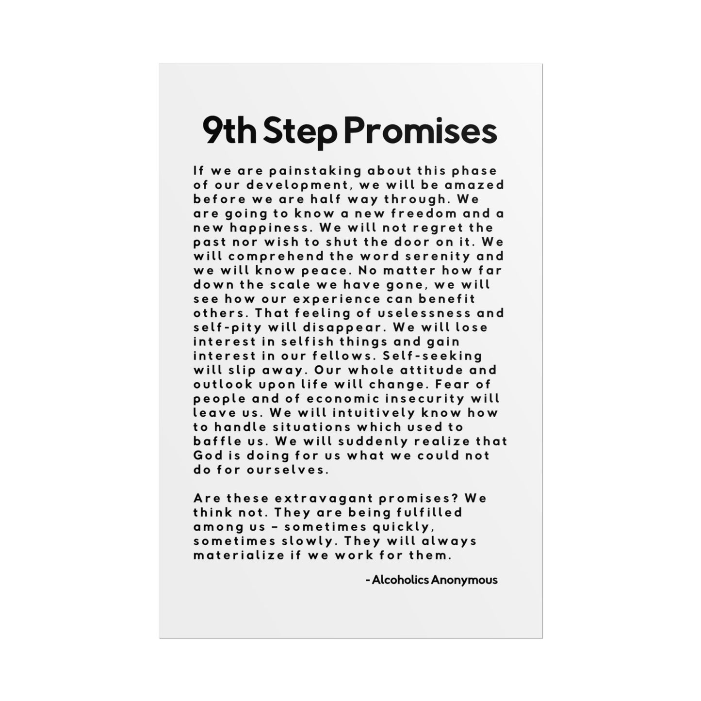 Haler Smith Rolled Poster - 9th Step Promises - Vertical White Matte Finish