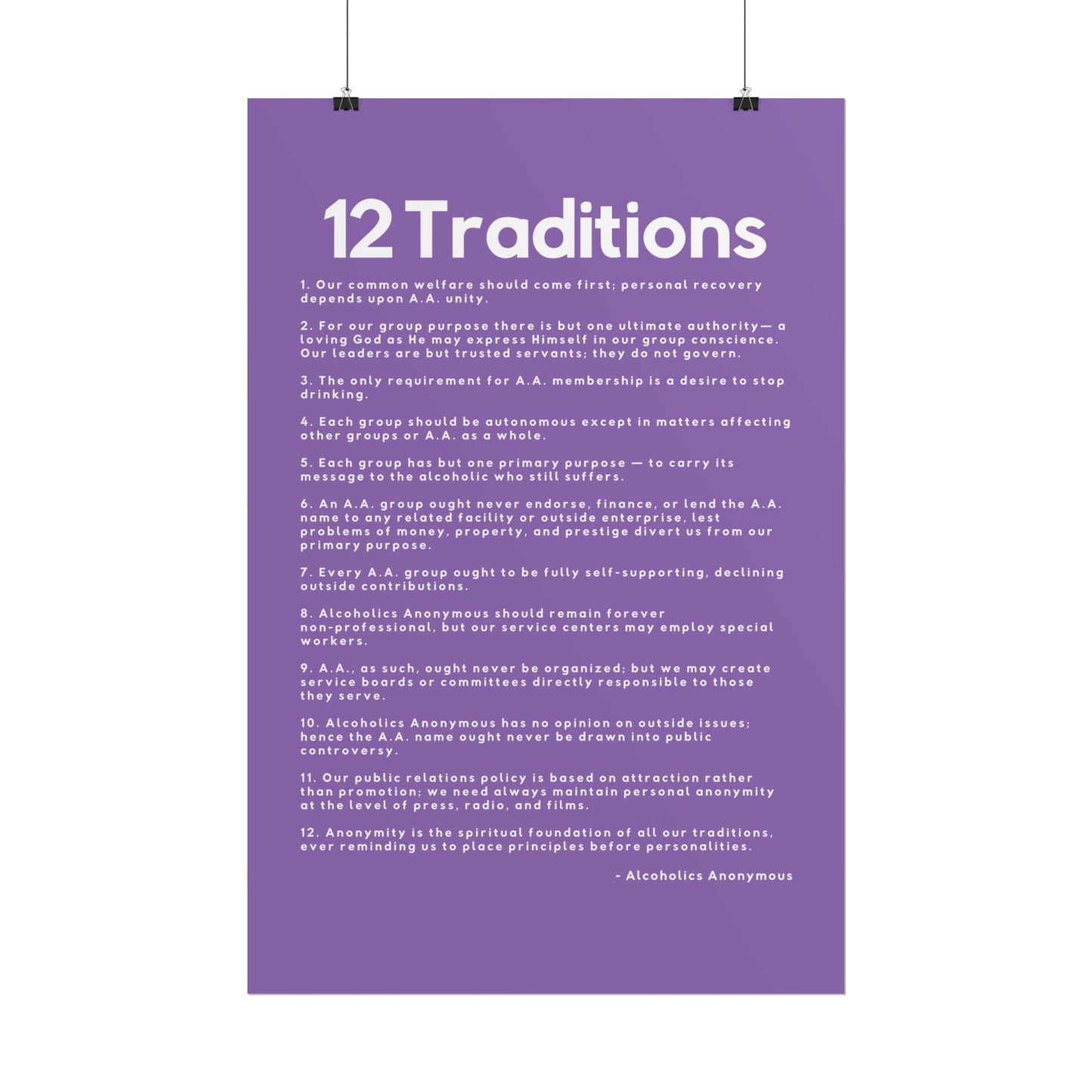 Haler Smith - Poster - Haler Smith Rolled Poster - 12 Traditions - Vertical Light Purple Matte Finish