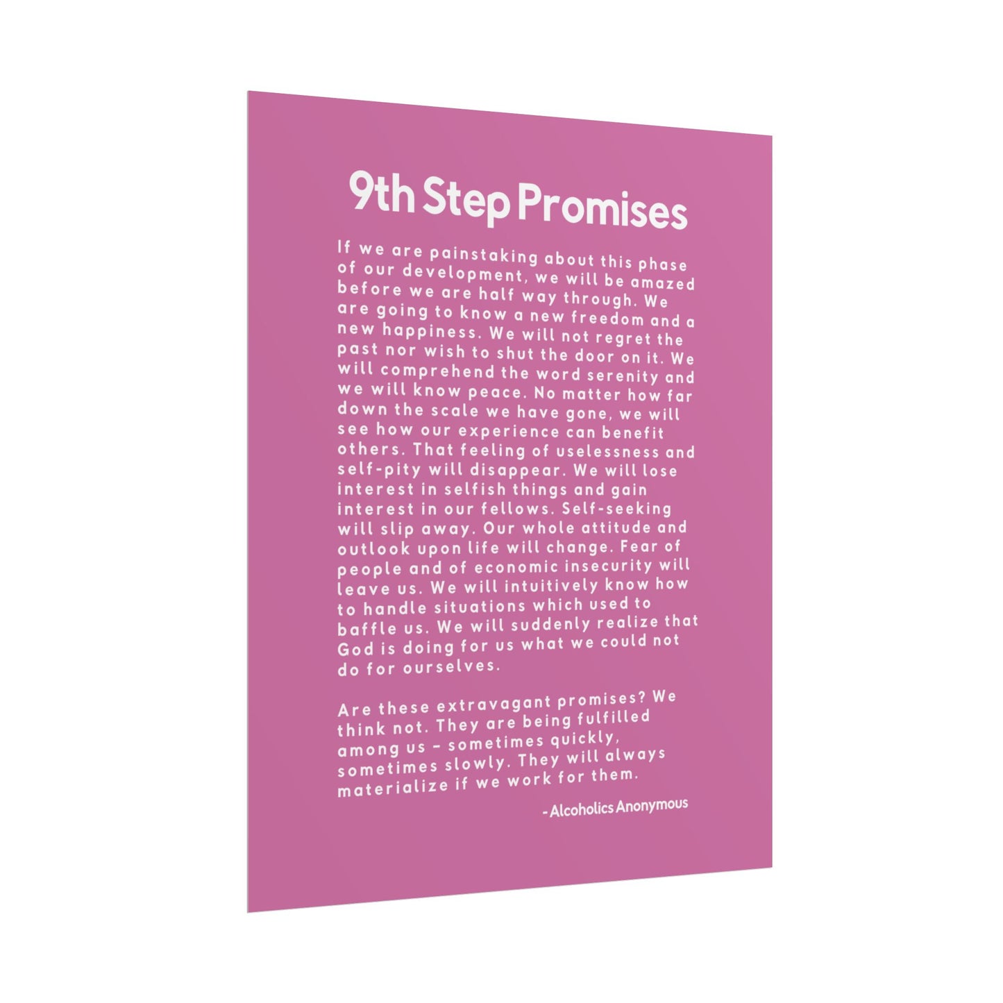 Haler Smith Rolled Poster - 9th Step Promises - Vertical Light Pink Matte Finish