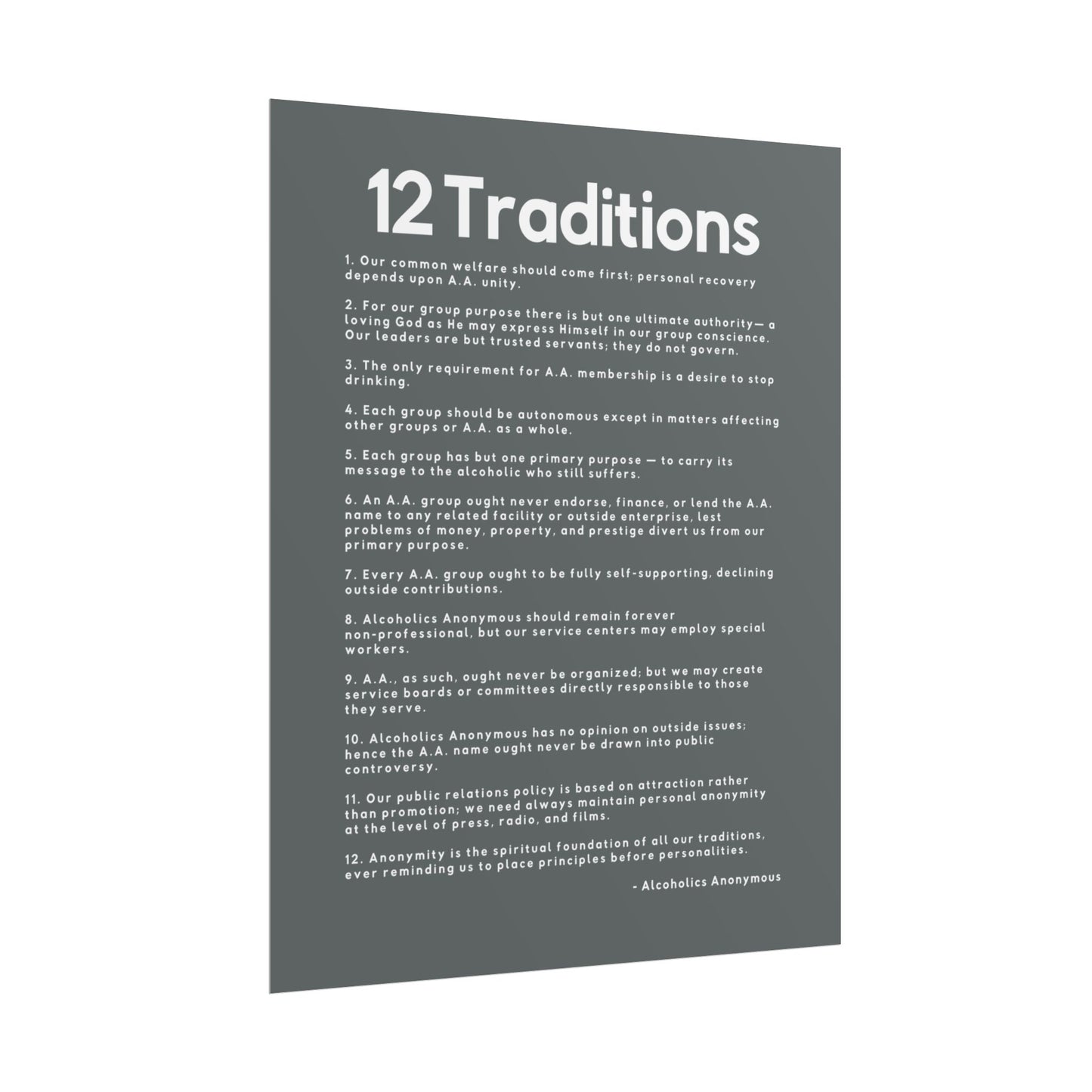 Haler Smith - Poster - Haler Smith Rolled Poster - 12 Traditions - Vertical Dark Gray Matte Finish