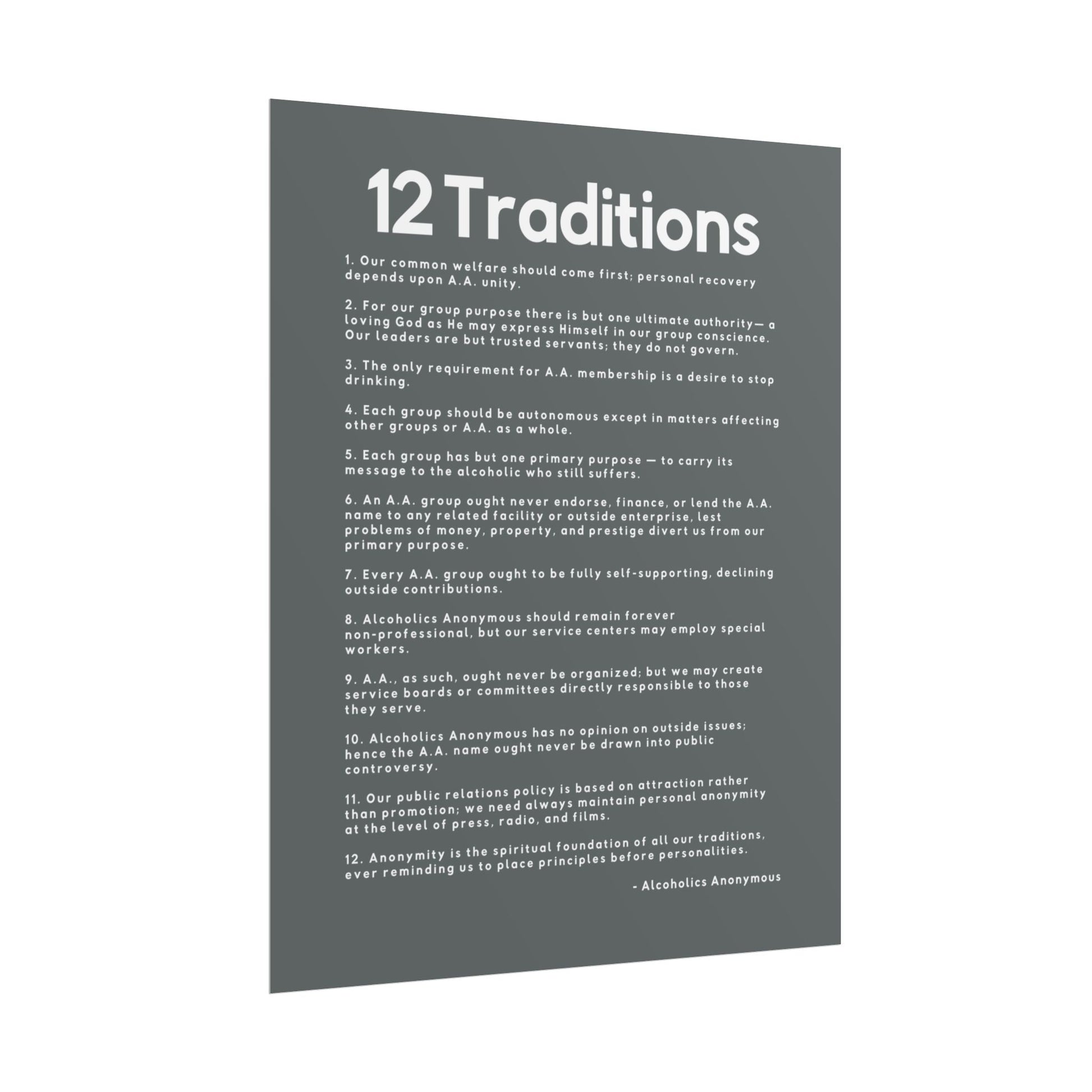 Haler Smith - Poster - Haler Smith Rolled Poster - 12 Traditions - Vertical Dark Gray Matte Finish