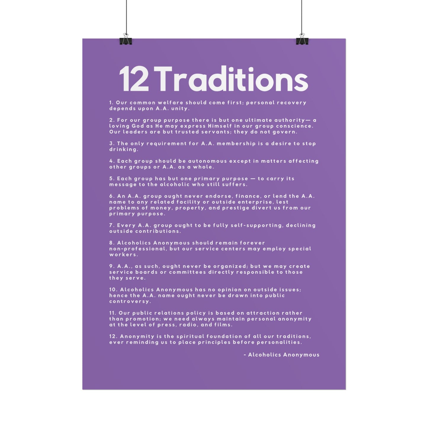 Haler Smith - Poster - Haler Smith Rolled Poster - 12 Traditions - Vertical Light Purple Matte Finish