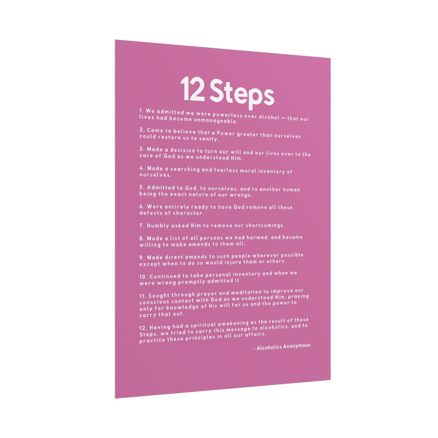Haler Smith - Poster - Haler Smith Rolled Poster - 12 Steps - Vertical Light Pink Matte Finish - White Letters