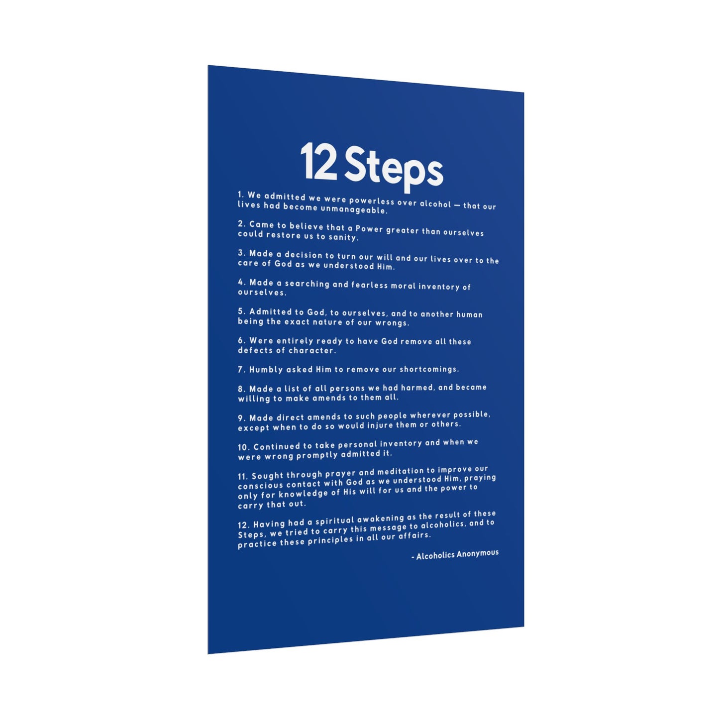 Haler Smith - Poster - Haler Smith Rolled Poster - 12 Steps - Vertical Dark Blue Matte Finish - White Letters