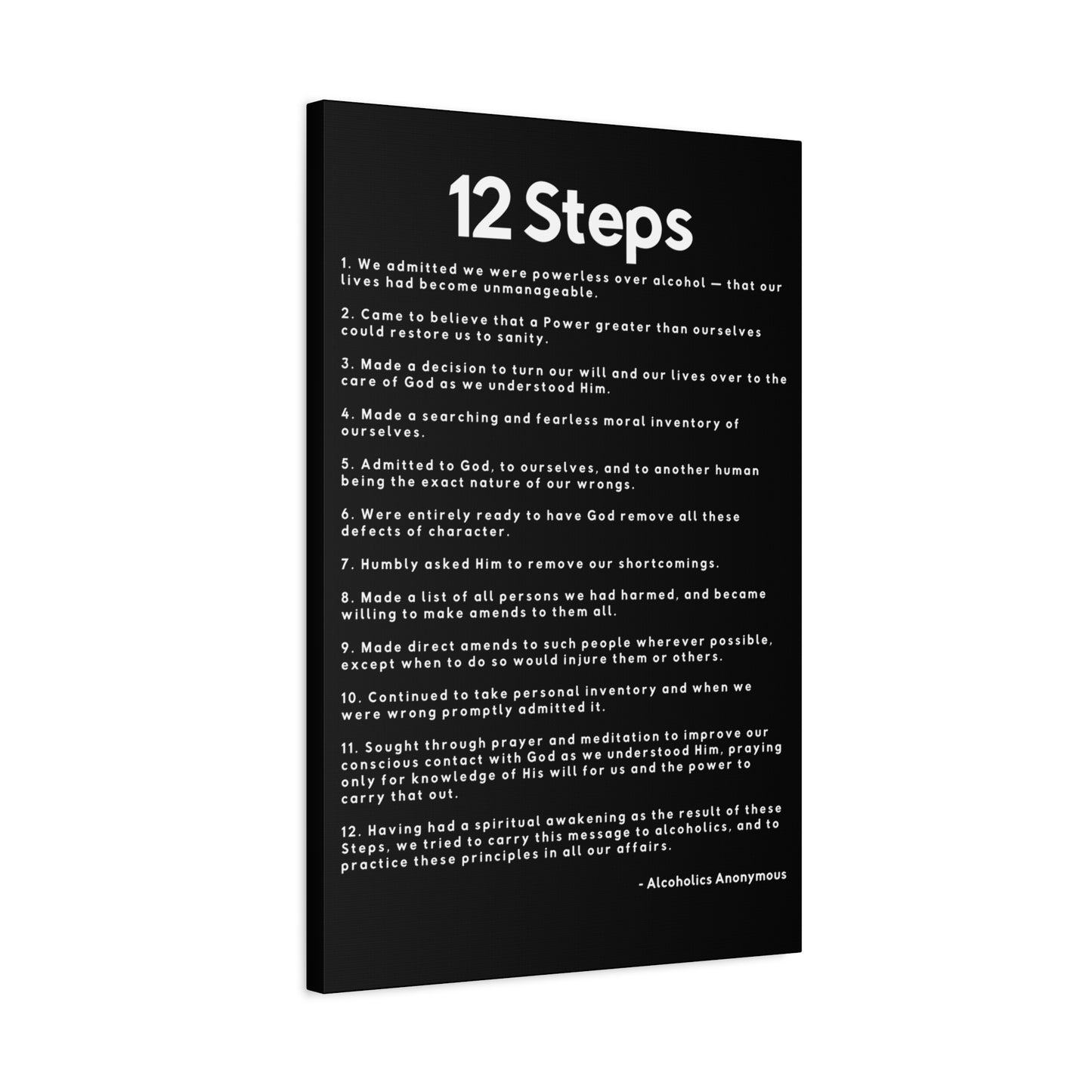 Haler Smith Matte Canvas - 12 Steps - Vertical Black Matte Finish - White Letters