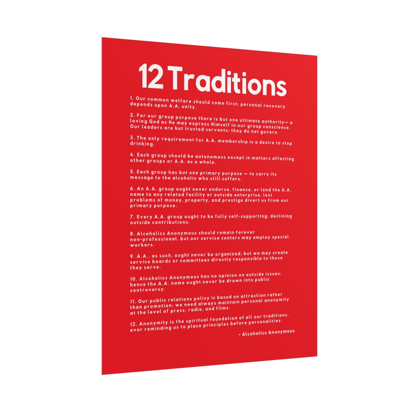 Haler Smith - Poster - Haler Smith Rolled Poster - 12 Traditions - Vertical Red Matte Finish