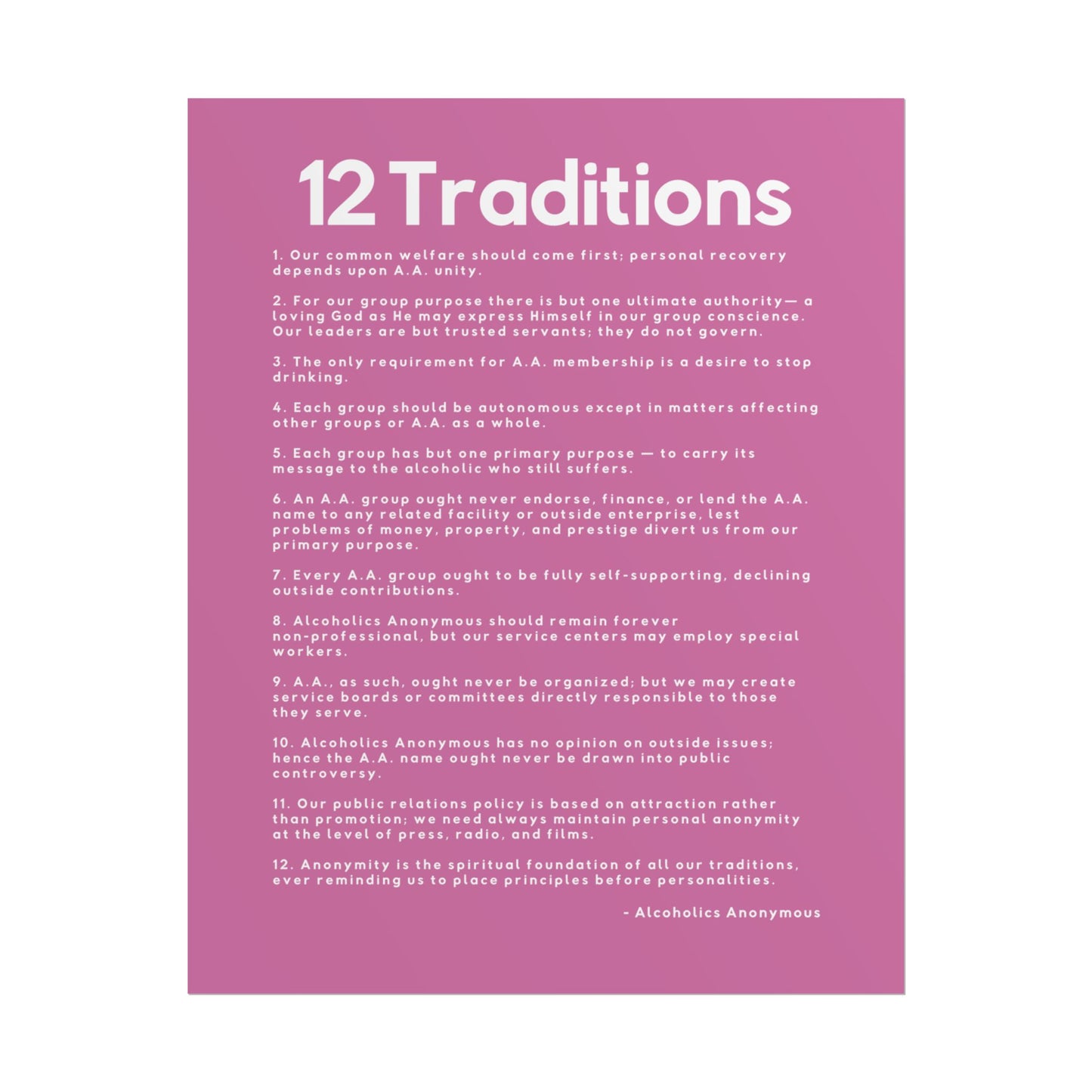 Haler Smith - Poster - Haler Smith Rolled Poster - 12 Traditions - Vertical Light Pink Matte Finish