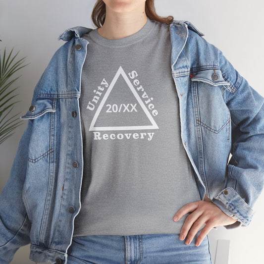 Recovery Short Sleeve T-Shirt | Unity Service Recovery Sobriety Years Design 1 On The Front