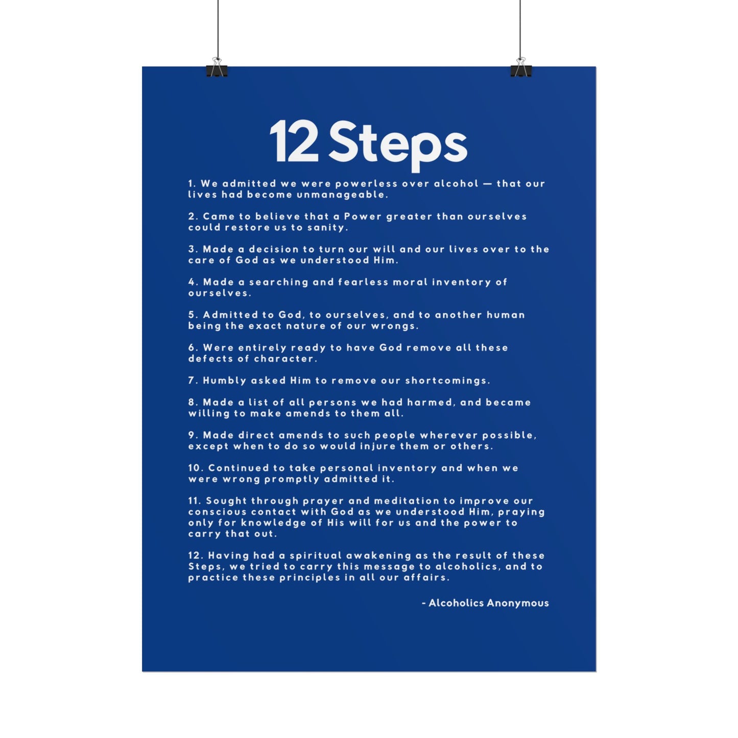 Haler Smith - Poster - Haler Smith Rolled Poster - 12 Steps - Vertical Dark Blue Matte Finish - White Letters
