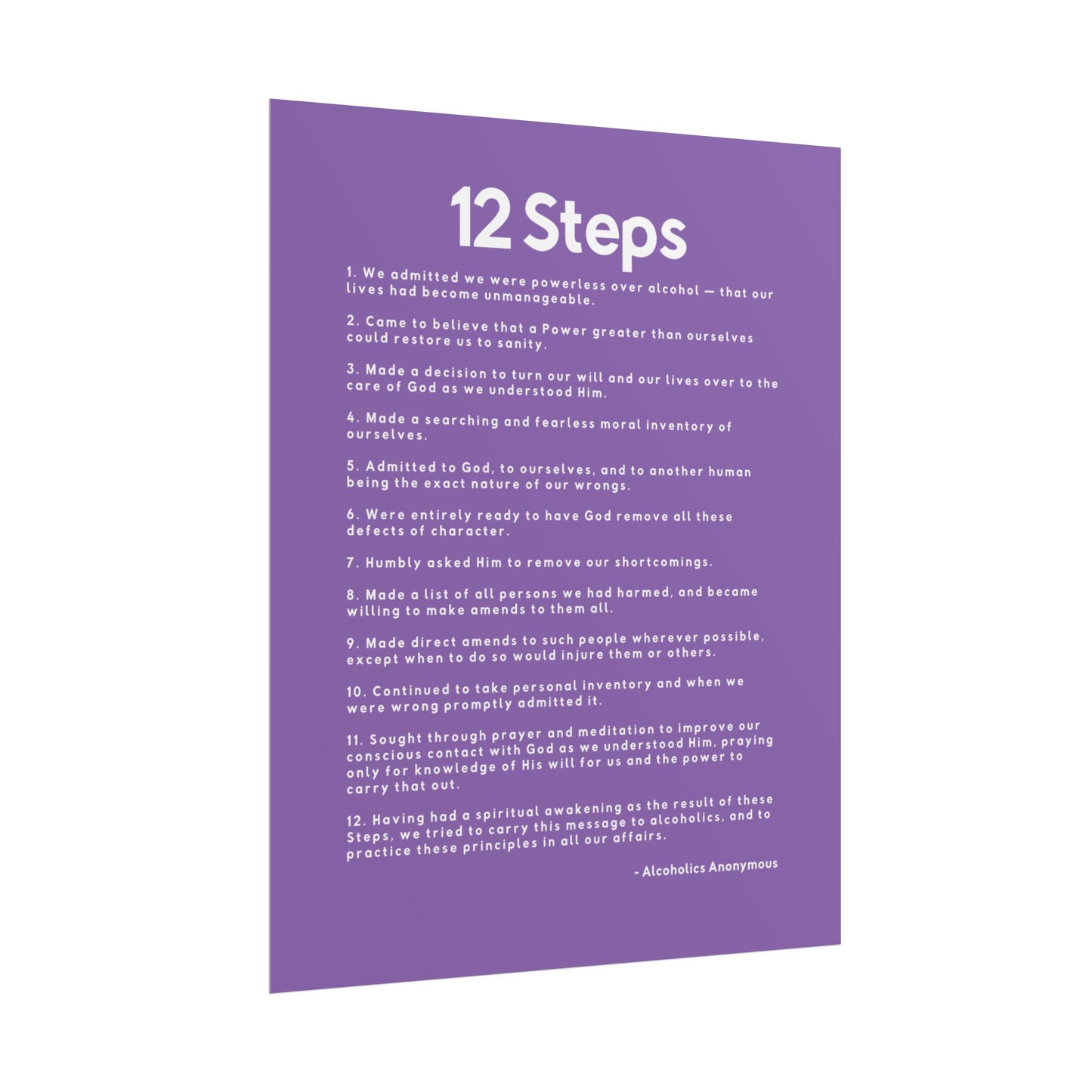 Haler Smith - Poster - Haler Smith Rolled Poster - 12 Steps - Vertical Light Purple Matte Finish