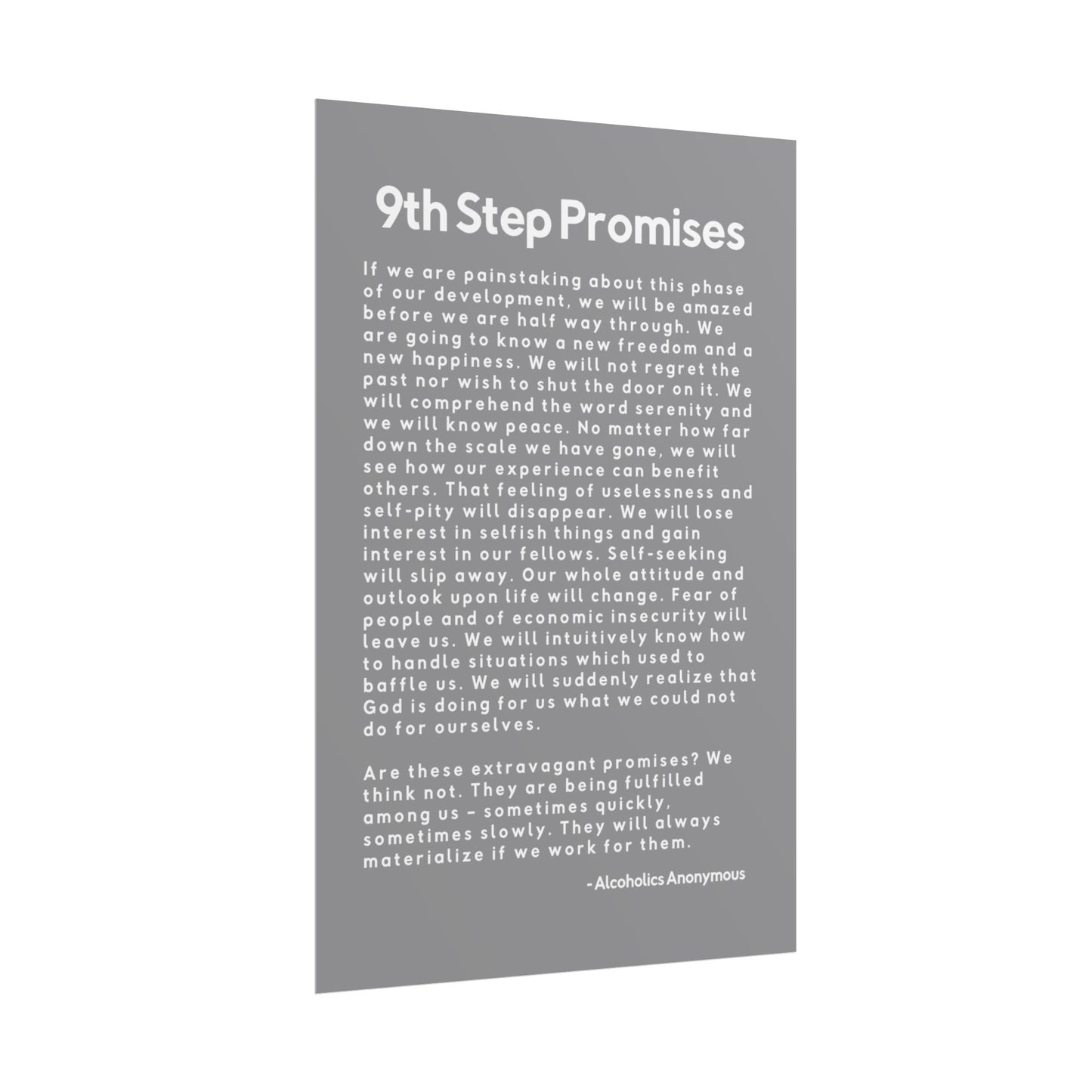 Haler Smith Rolled Poster - 9th Step Promises - Vertical Gray Matte Finish
