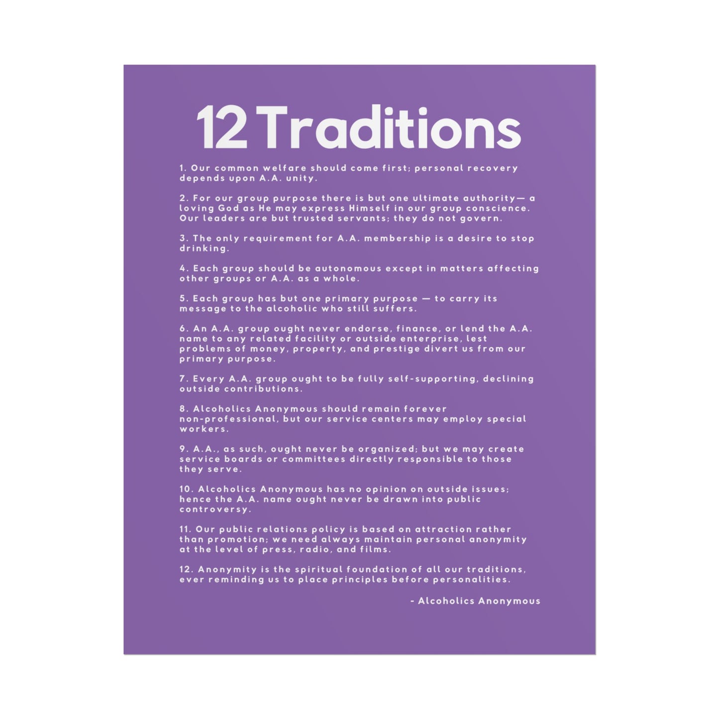 Haler Smith - Poster - Haler Smith Rolled Poster - 12 Traditions - Vertical Light Purple Matte Finish