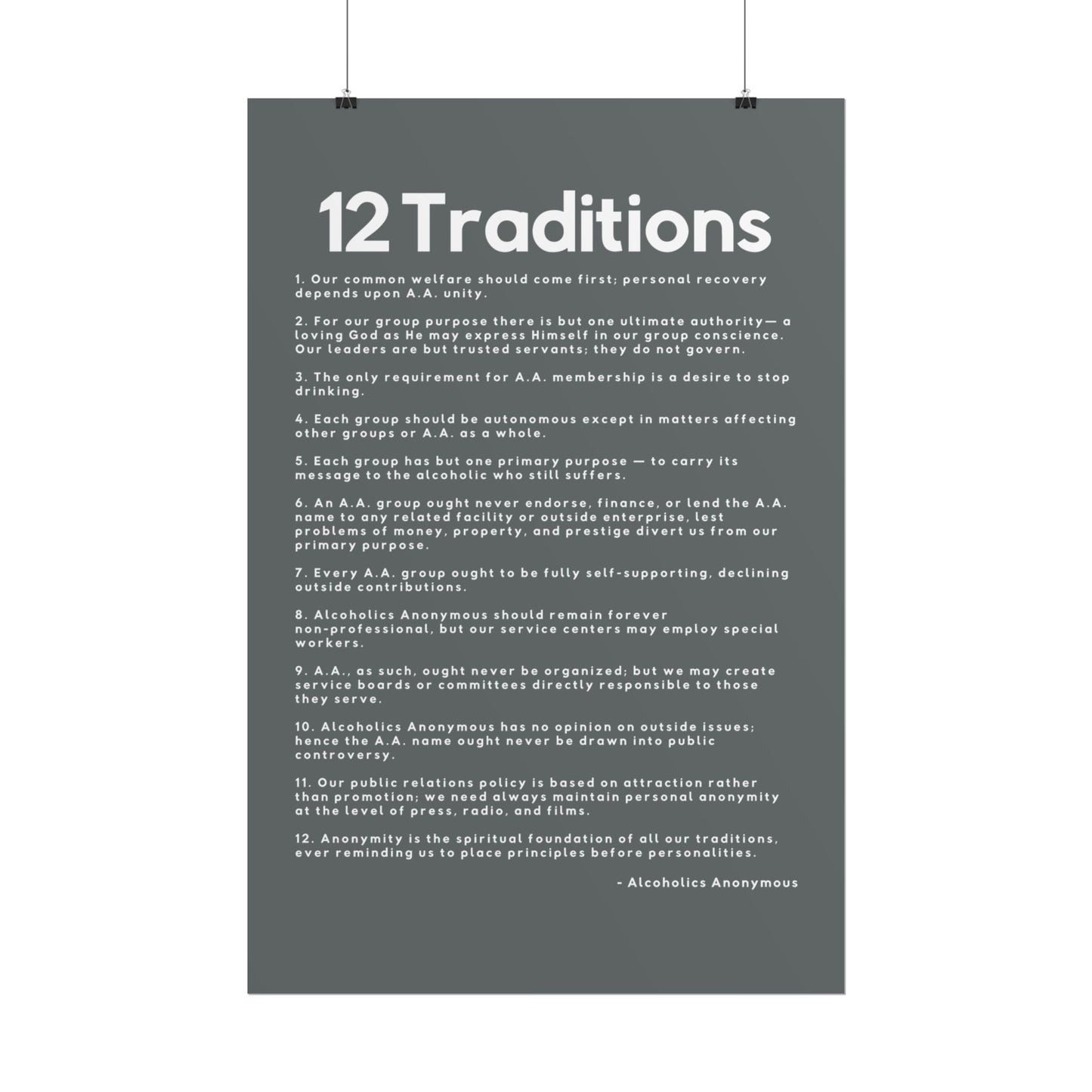 Haler Smith - Poster - Haler Smith Rolled Poster - 12 Traditions - Vertical Dark Gray Matte Finish