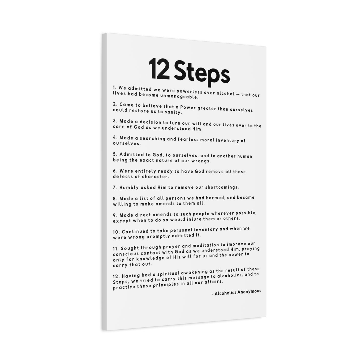 Haler Smith Matte Canvas - 12 Steps - Vertical White Matte Finish - Black Letters