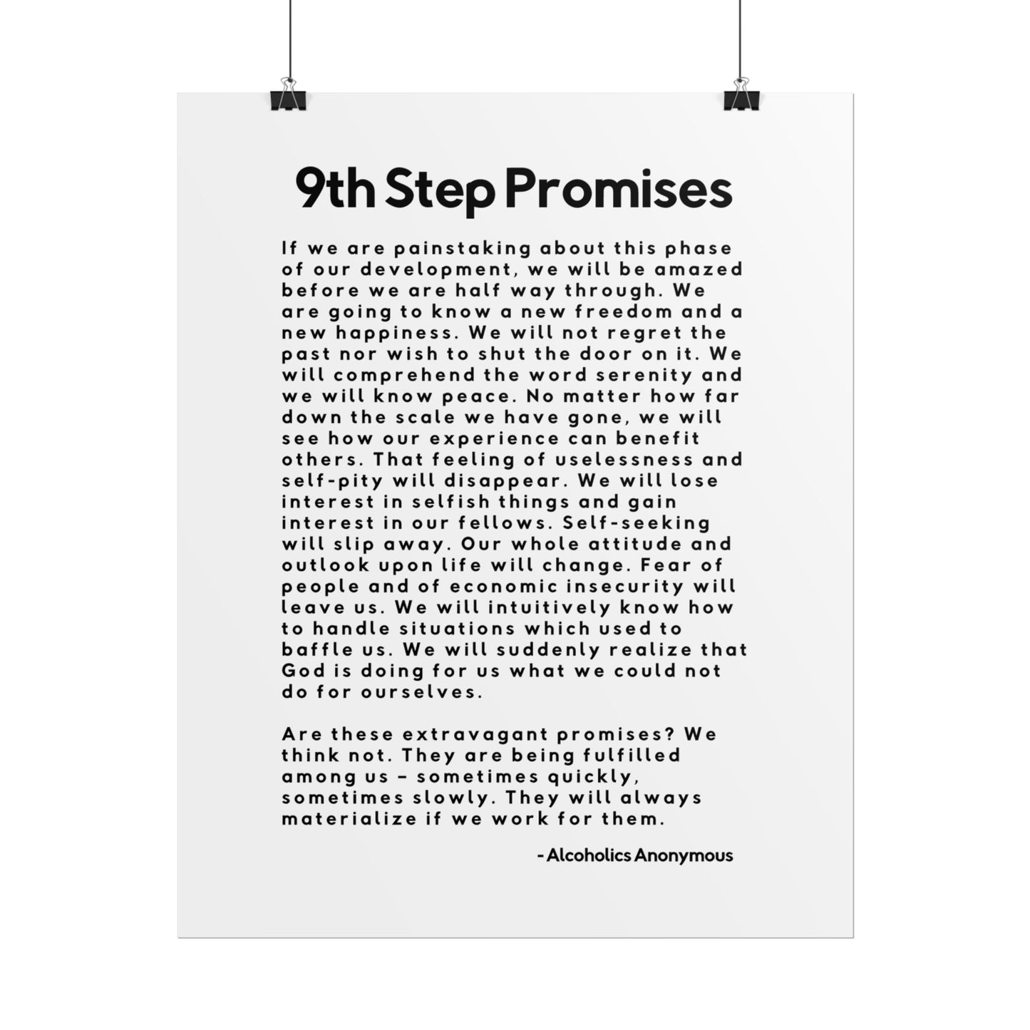 Haler Smith Rolled Poster - 9th Step Promises - Vertical White Matte Finish