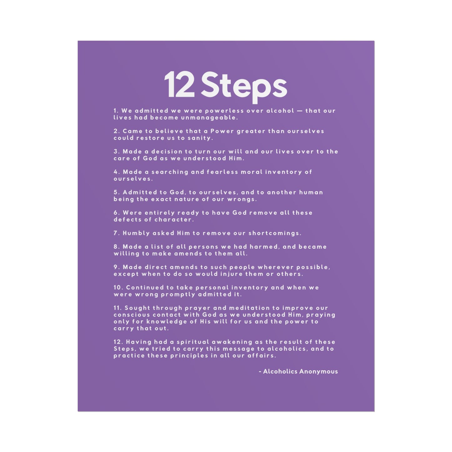 Haler Smith - Poster - Haler Smith Rolled Poster - 12 Steps - Vertical Light Purple Matte Finish