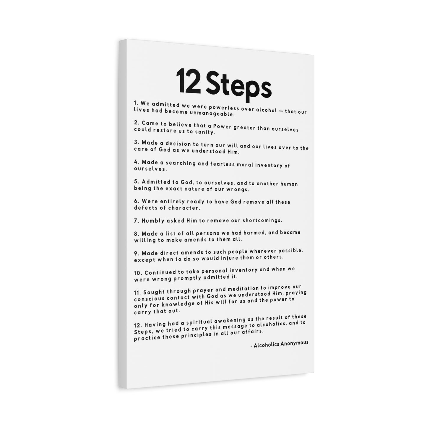 Haler Smith Matte Canvas - 12 Steps - Vertical White Matte Finish - Black Letters
