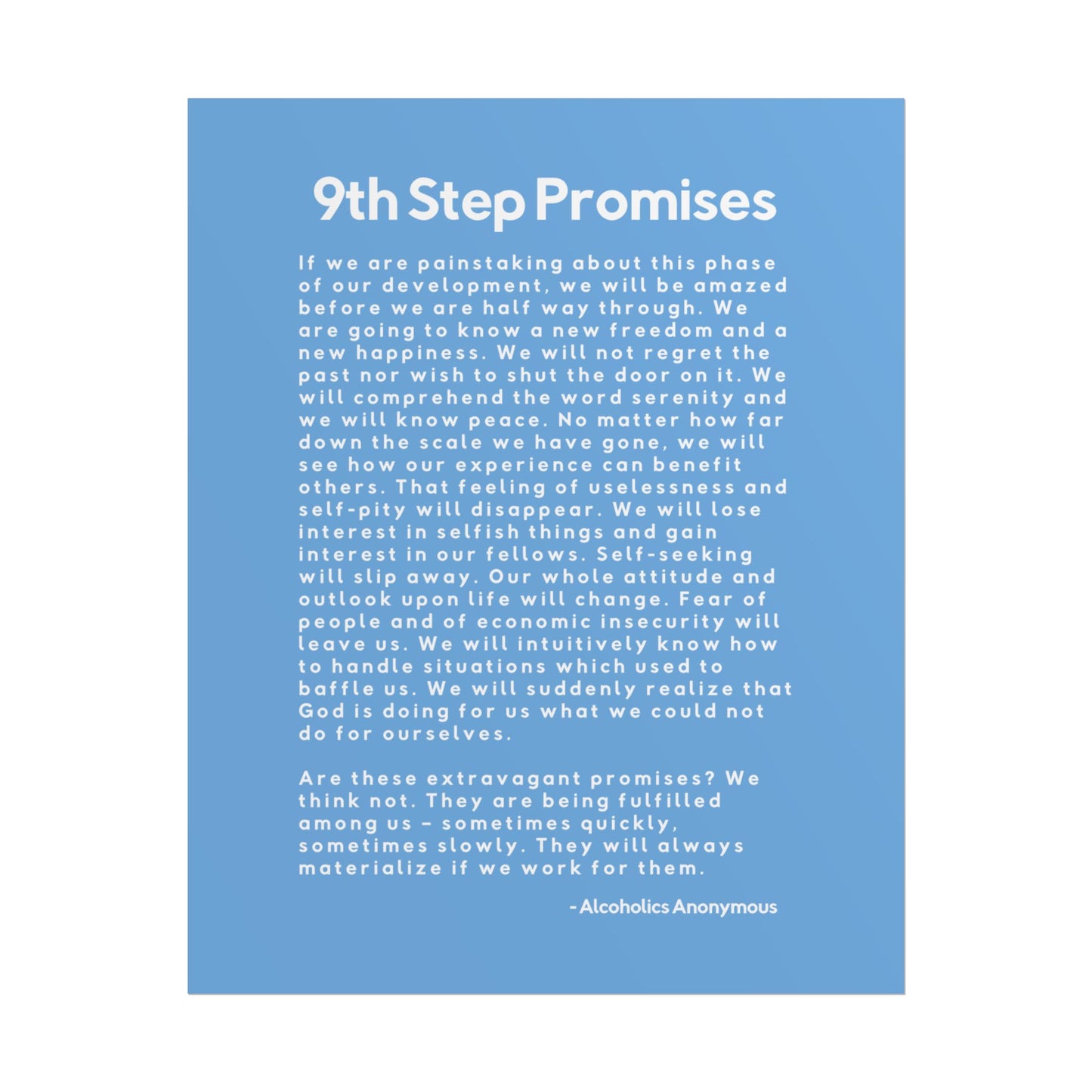 Haler Smith Rolled Poster - 9th Step Promises - Vertical Light Blue Matte Finish