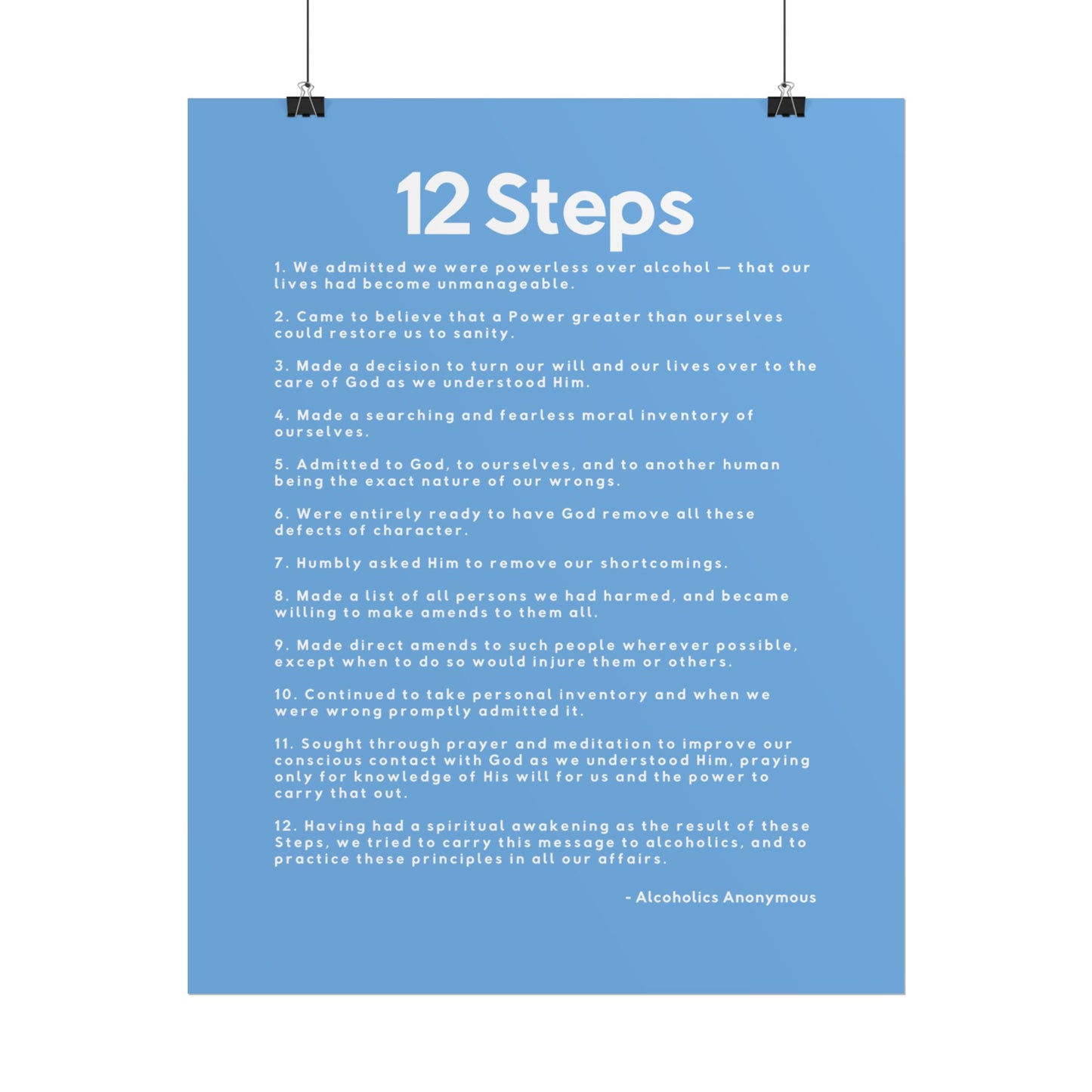 Haler Smith - Poster - Haler Smith Rolled Poster - 12 Steps - Vertical Light Blue Matte Finish - White Letters