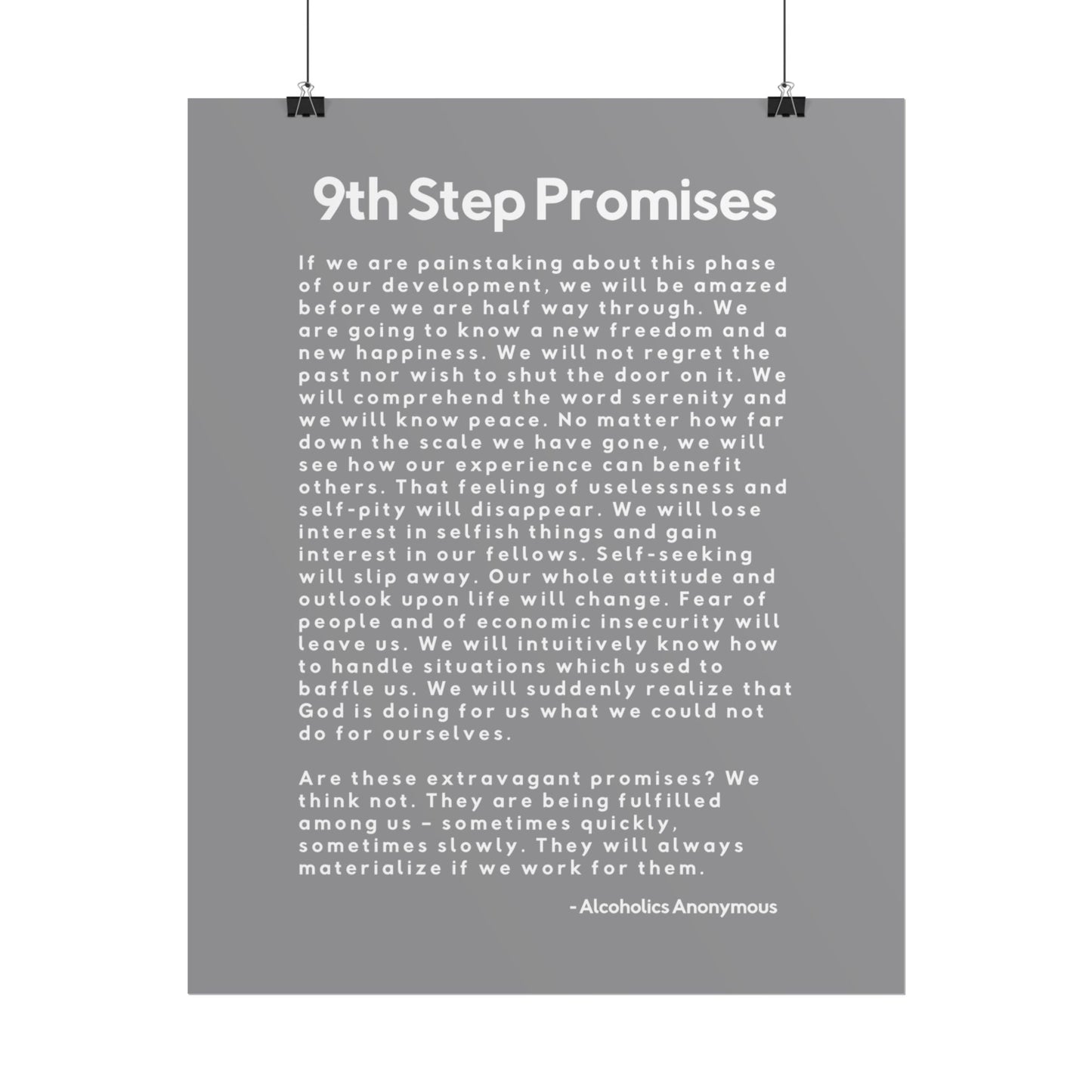 Haler Smith Rolled Poster - 9th Step Promises - Vertical Gray Matte Finish