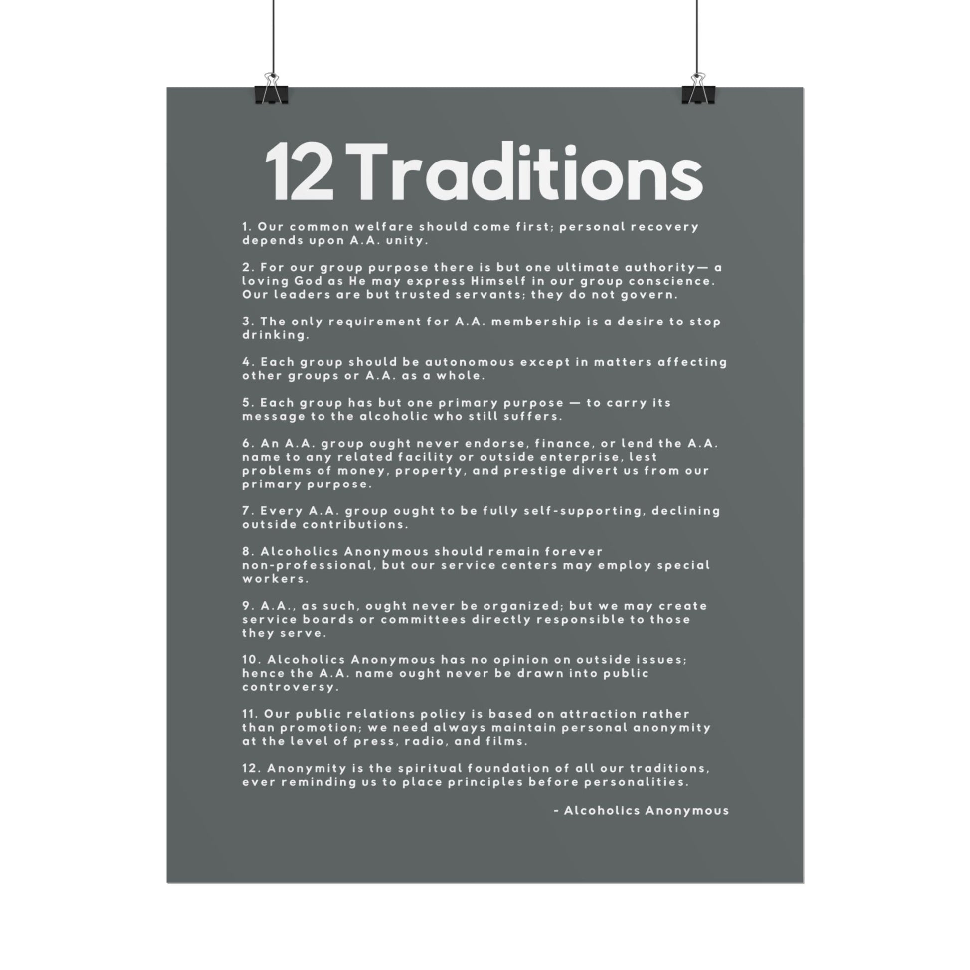 Haler Smith - Poster - Haler Smith Rolled Poster - 12 Traditions - Vertical Dark Gray Matte Finish
