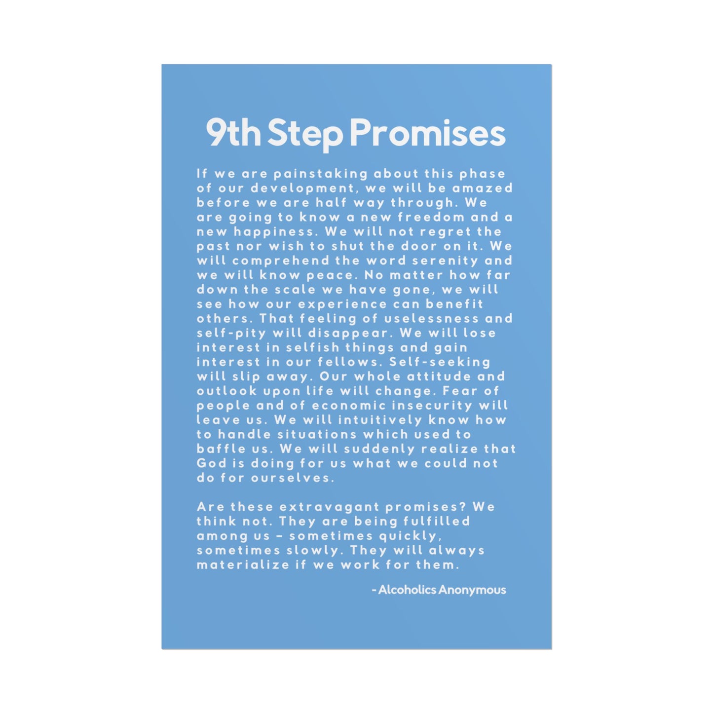 Haler Smith Rolled Poster - 9th Step Promises - Vertical Light Blue Matte Finish