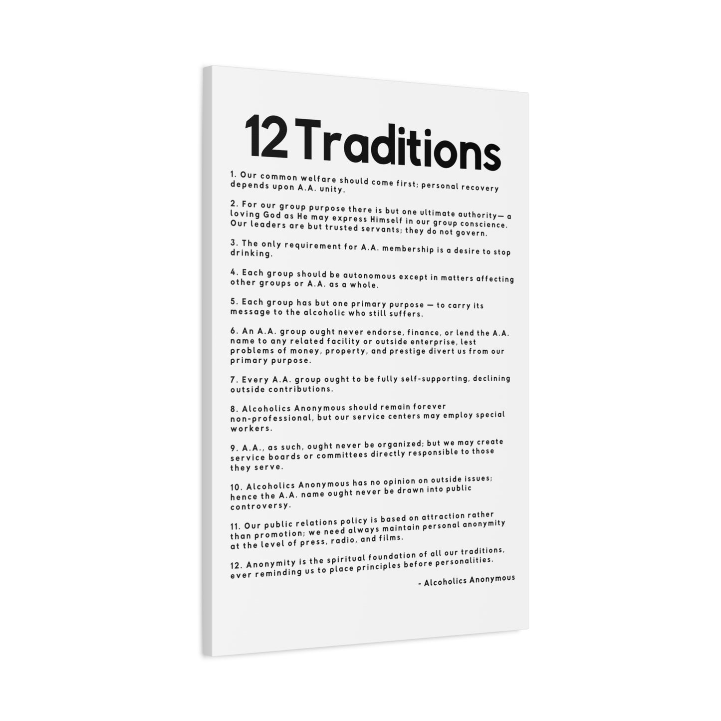 Haler Smith Matte Canvas - 12 Traditions - Vertical White Matte Finish - Black Letters