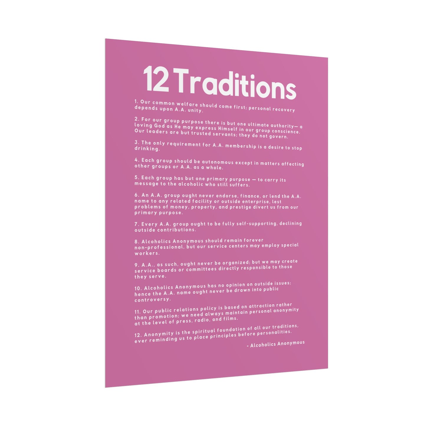 Haler Smith - Poster - Haler Smith Rolled Poster - 12 Traditions - Vertical Light Pink Matte Finish