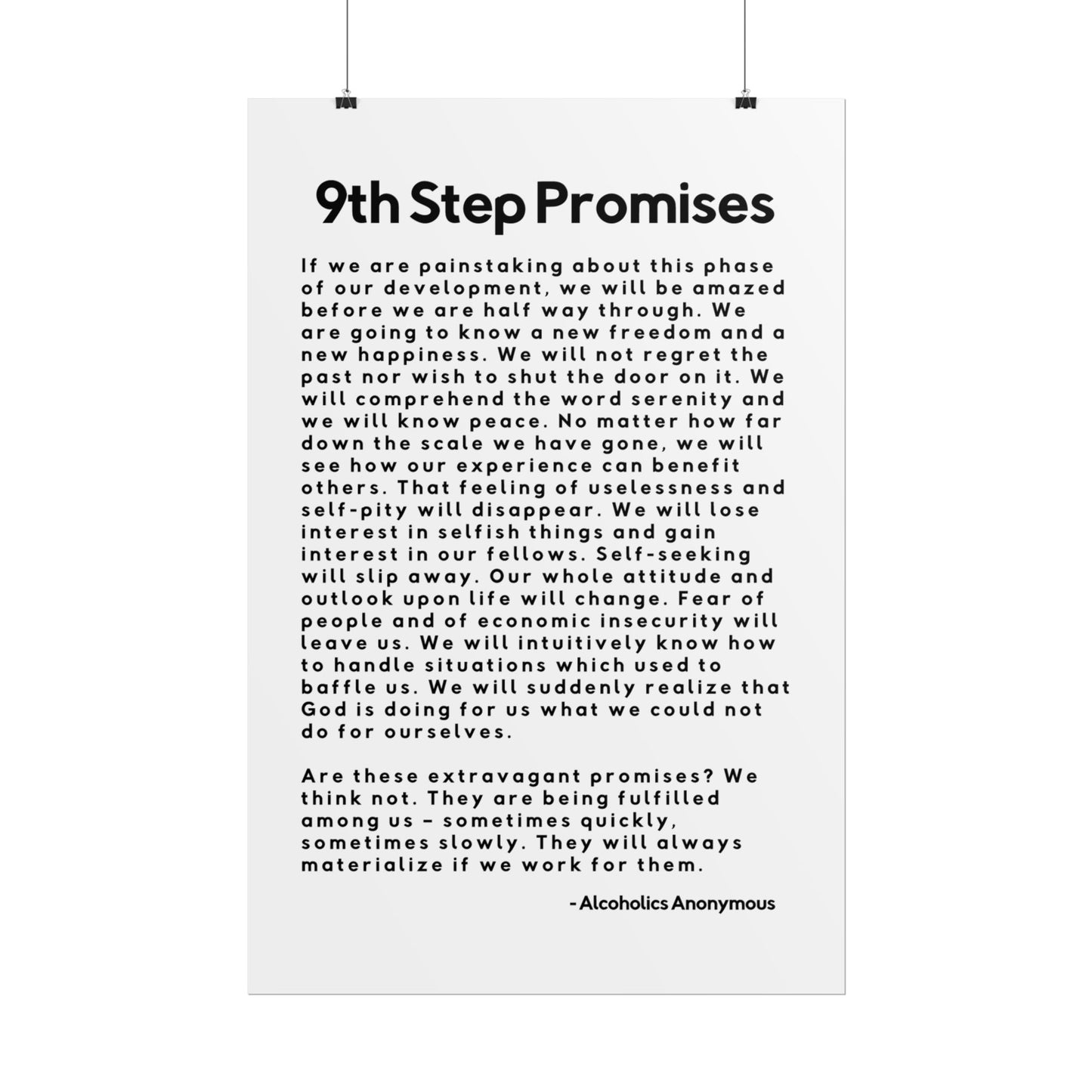 Haler Smith Rolled Poster - 9th Step Promises - Vertical White Matte Finish