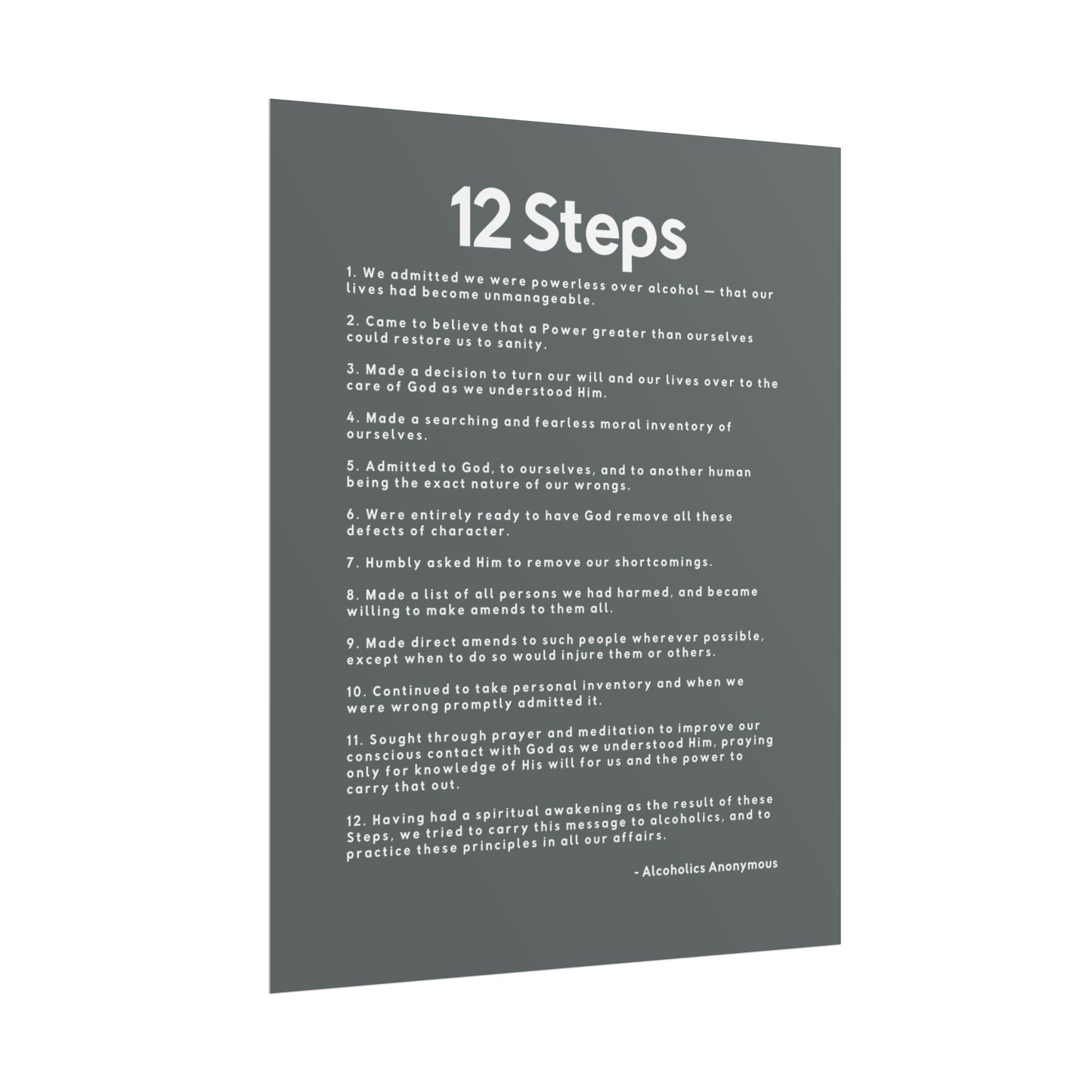Haler Smith - Poster - Haler Smith Rolled Poster - 12 Steps - Vertical Dark Gray Matte Finish