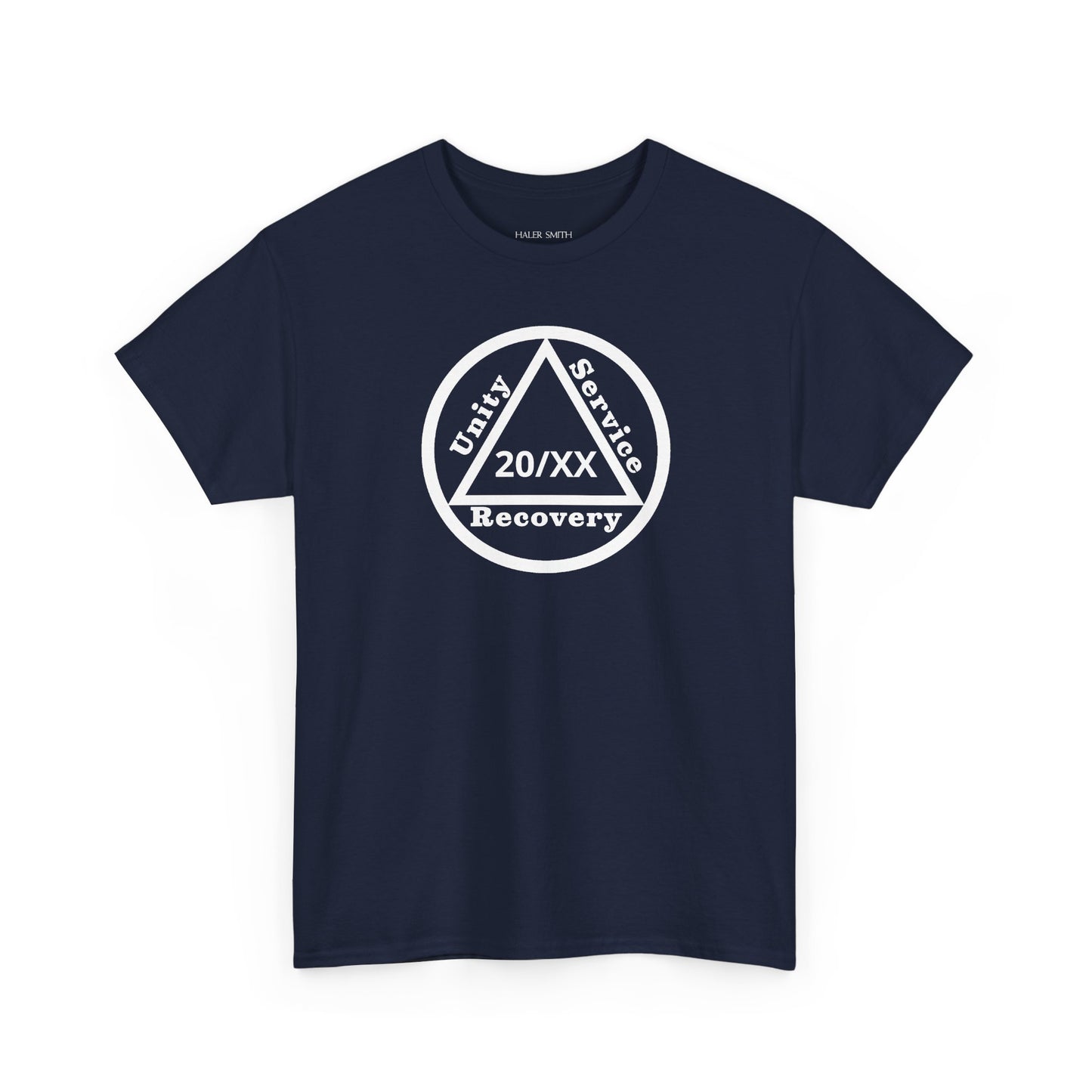 Unity Service Recovery recovery short sleeve T-shirt in Navy featuring Unity Service Recovery Sobriety Years Design 1 on the front