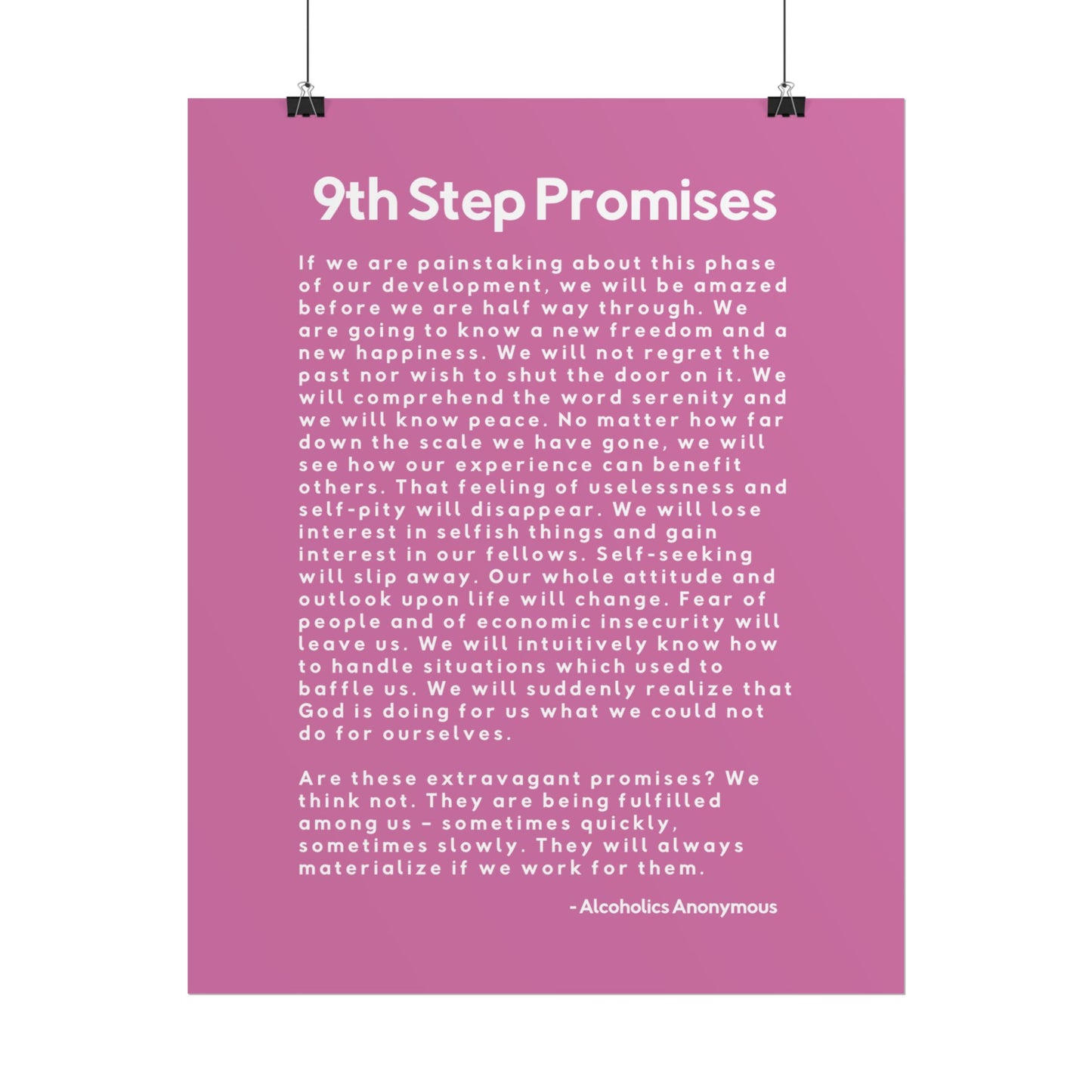 Haler Smith Rolled Poster - 9th Step Promises - Vertical Light Pink Matte Finish