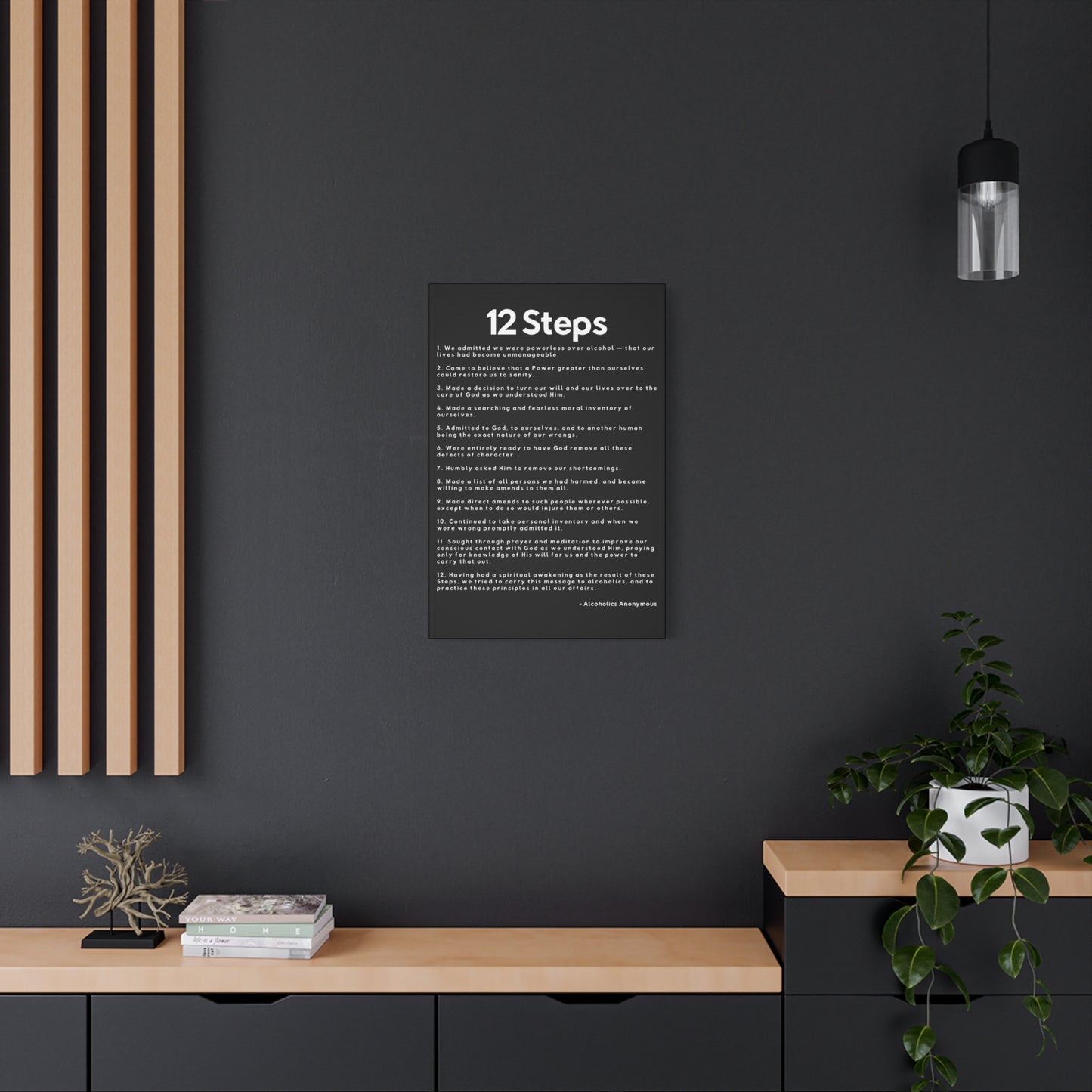 Haler Smith Matte Canvas - 12 Steps - Vertical Black Matte Finish - White Letters