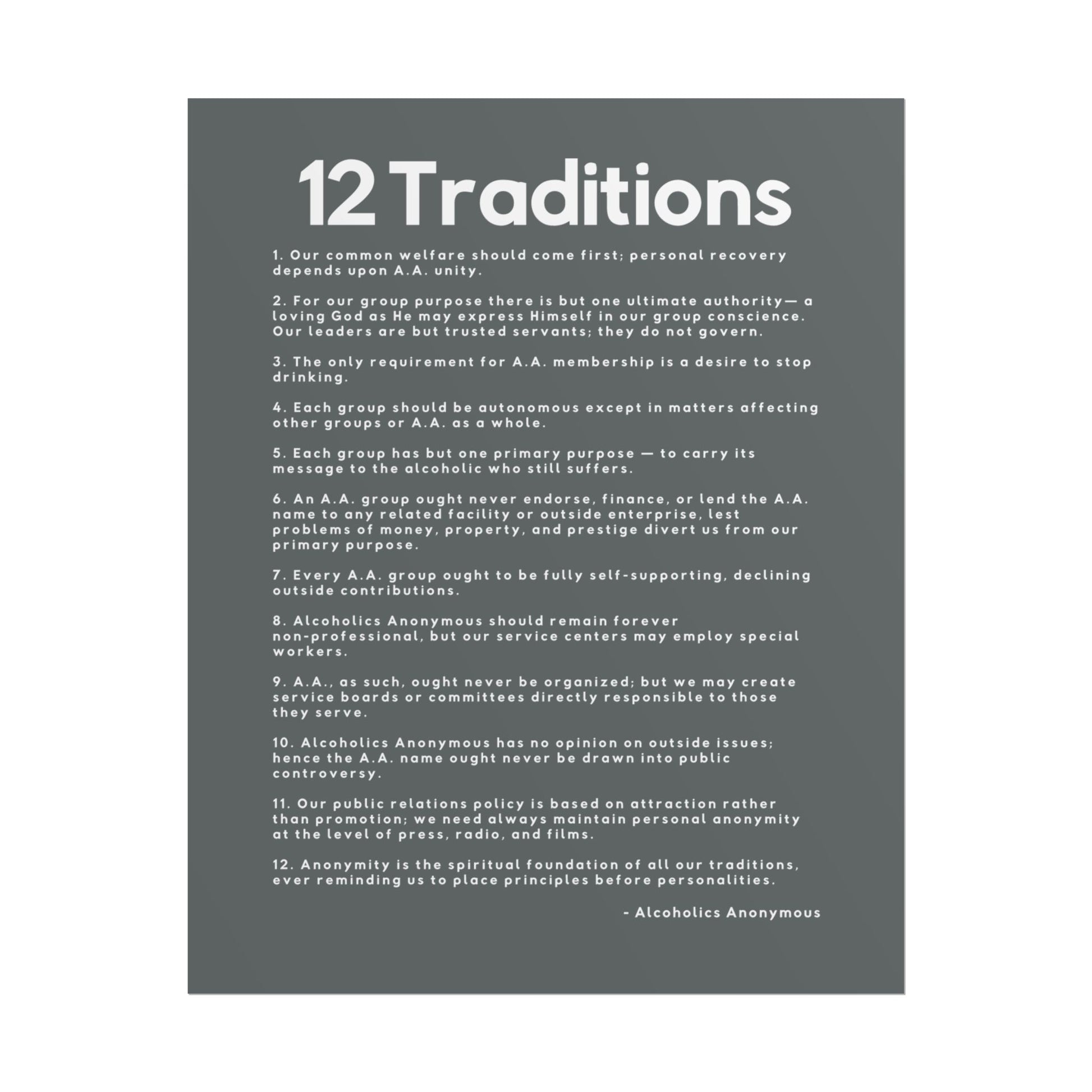 Haler Smith - Poster - Haler Smith Rolled Poster - 12 Traditions - Vertical Dark Gray Matte Finish