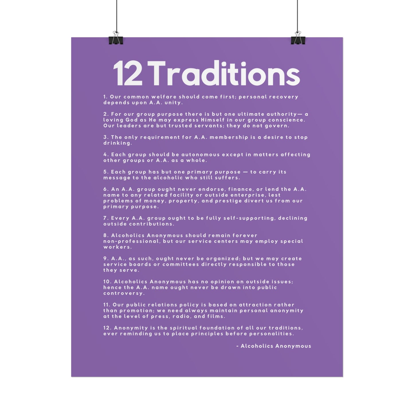 Haler Smith - Poster - Haler Smith Rolled Poster - 12 Traditions - Vertical Light Purple Matte Finish