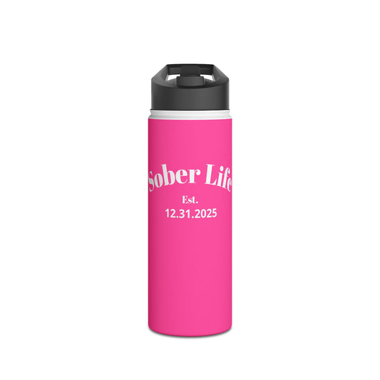 Recovery Insulated Stainless Steel Water Bottle | Sober Life Est. Design 1 | Pink