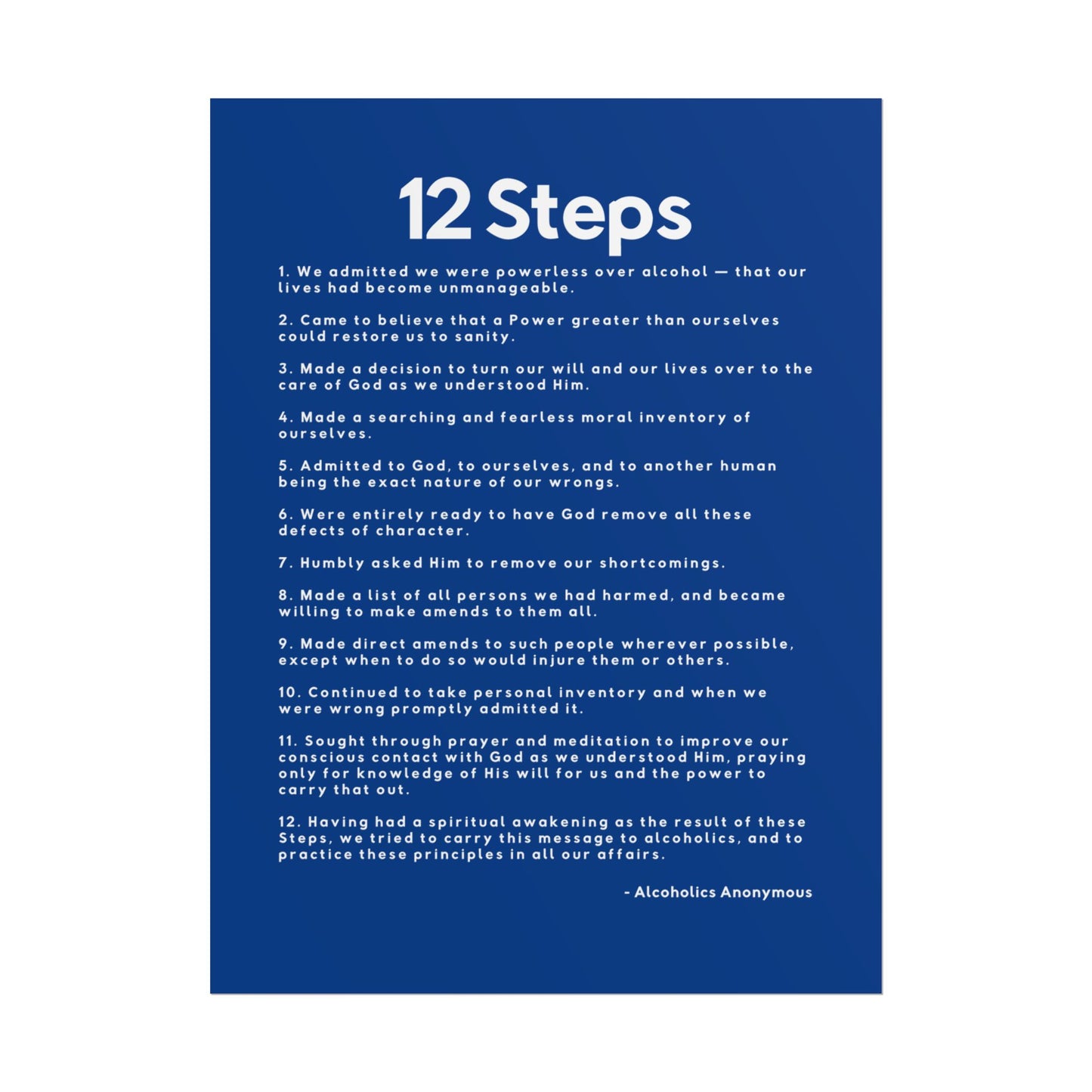 Haler Smith - Poster - Haler Smith Rolled Poster - 12 Steps - Vertical Dark Blue Matte Finish - White Letters