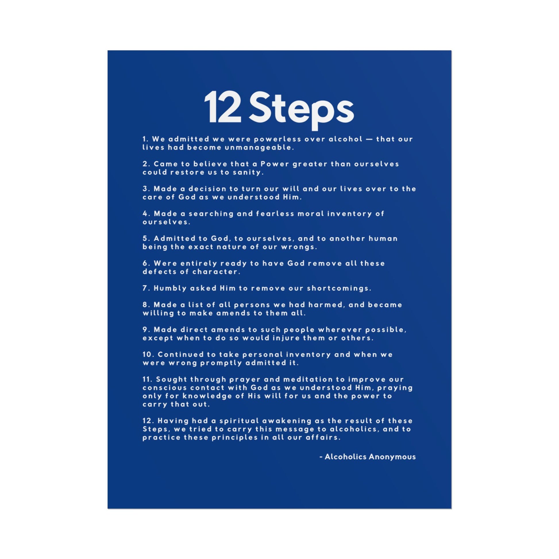 Haler Smith - Poster - Haler Smith Rolled Poster - 12 Steps - Vertical Dark Blue Matte Finish - White Letters