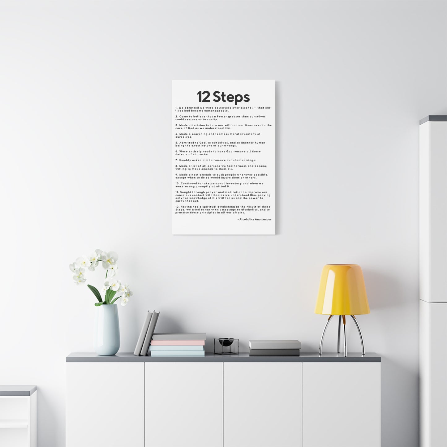 Haler Smith Matte Canvas - 12 Steps - Vertical White Matte Finish - Black Letters