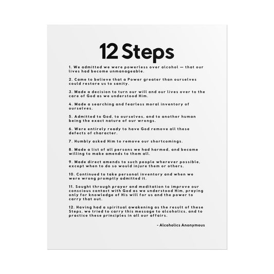 Haler Smith Rolled Poster - 12 Steps - Vertical White Matte Finish - Black Letters