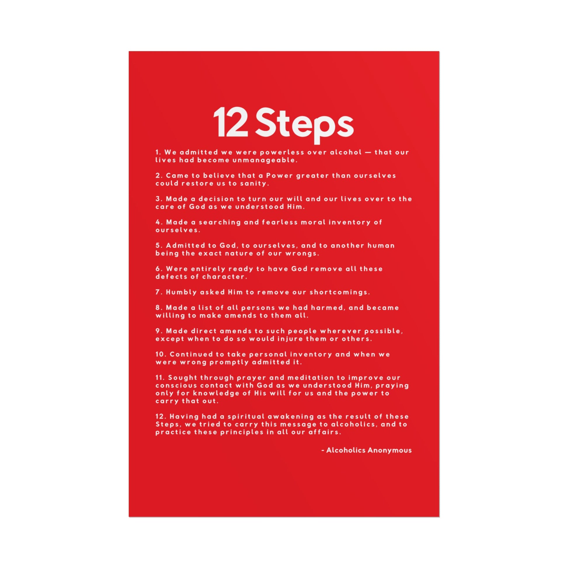 Haler Smith - Poster - Haler Smith Rolled Poster - 12 Steps - Vertical Red Matte Finish - White Letters