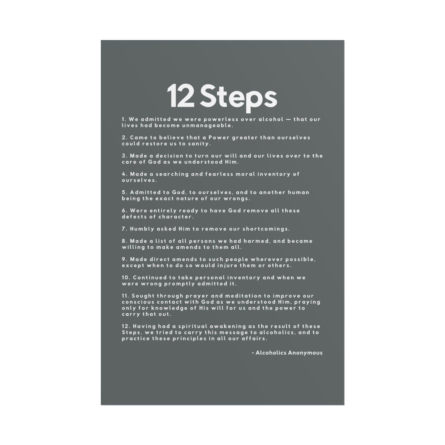 Haler Smith - Poster - Haler Smith Rolled Poster - 12 Steps - Vertical Dark Gray Matte Finish
