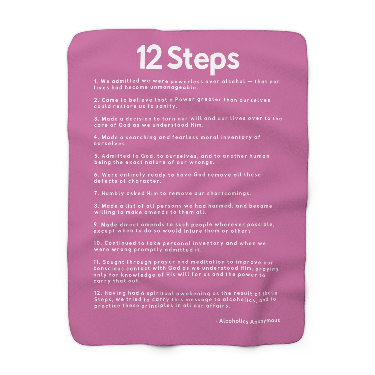 Haler Smith Sherpa Fleece Blanket - 12 Steps - White Letters - Pink