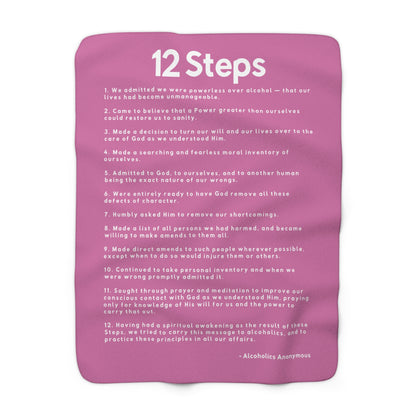 Haler Smith Sherpa Fleece Blanket - 12 Steps - White Letters - Pink